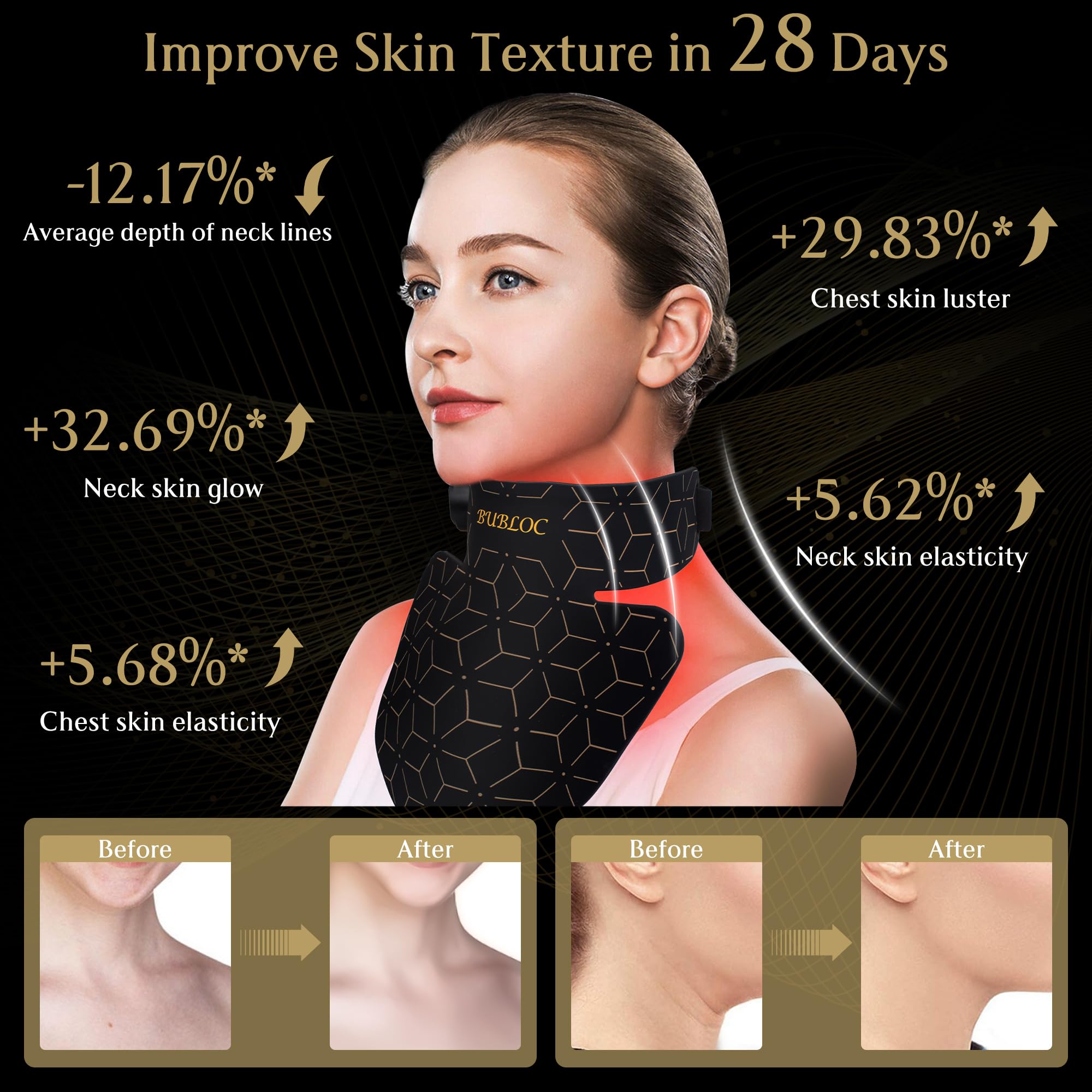 Upgraded Red Light Therapy Mask for Neck & Décolleté, 850 nm Wireless Infrared Light Therapy Suitable BUBLOC Au supplements