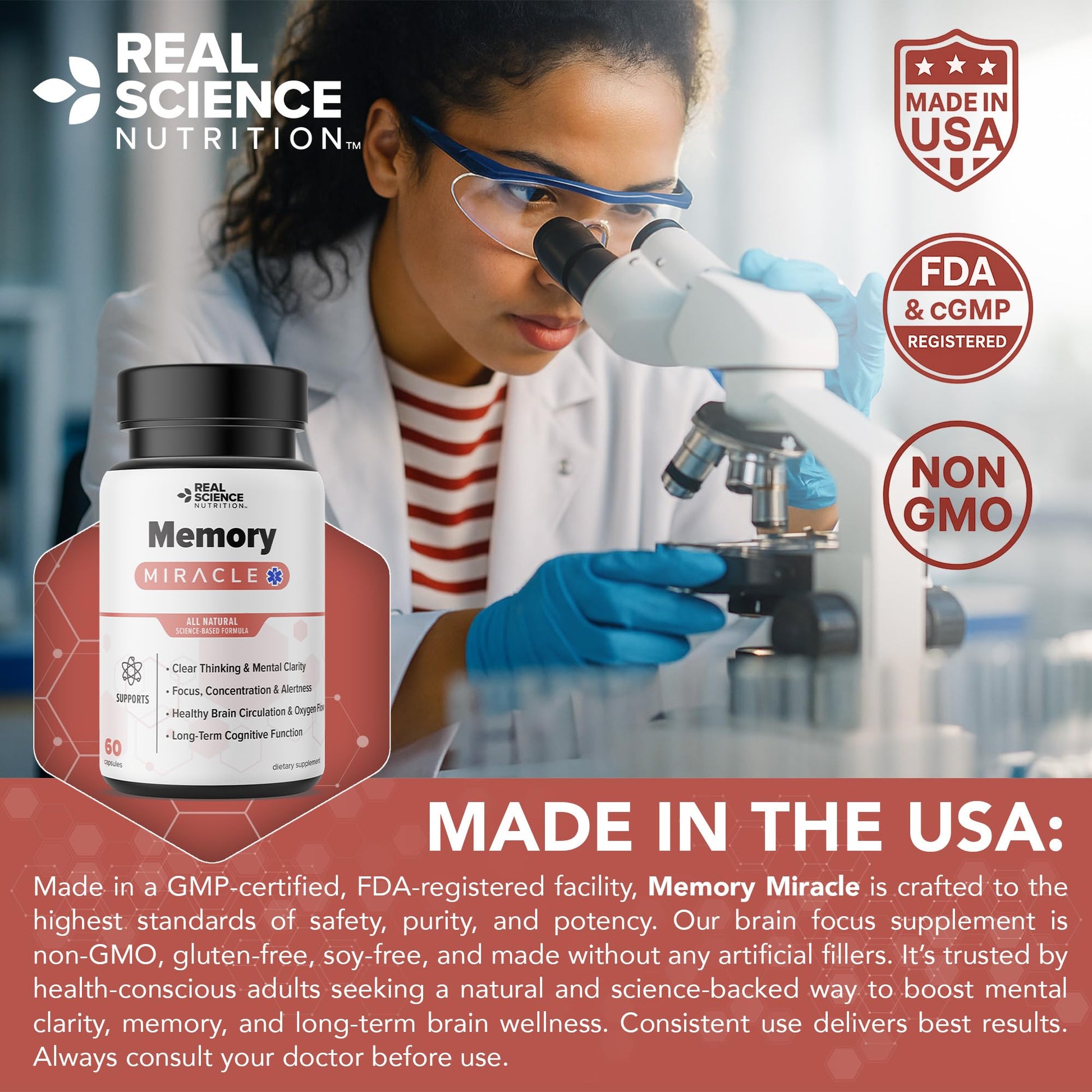 Real Science Nutrition Offers Memory Miracle – Brain and Memory Support Supplement for Focus, Mental Clarity & Brain Health – Nootropic Brain Booster with Nitric Oxide – 60 Capsules Real Science Nutrition Au supplements