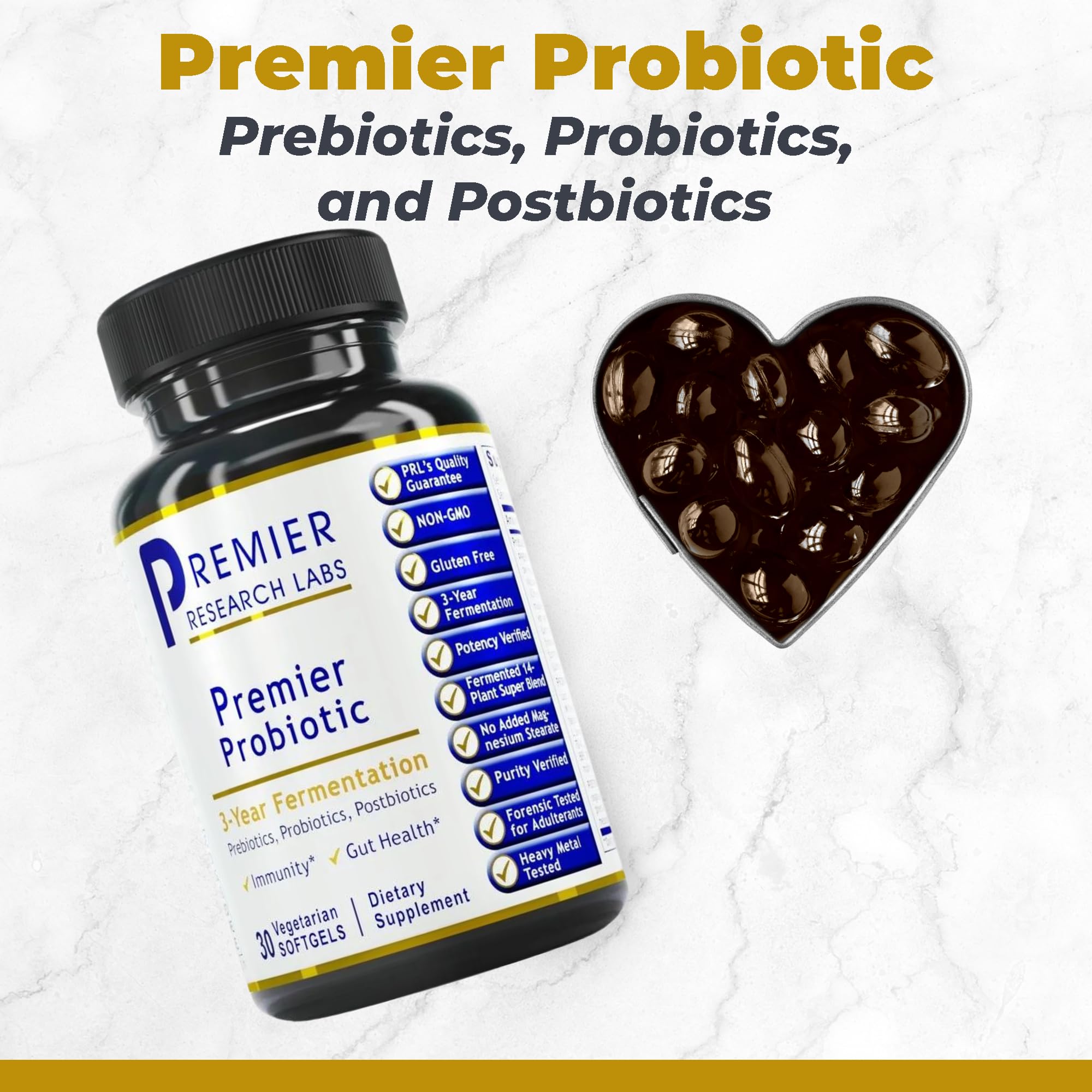 Premier Research Labs Premier Probiotic - Pre Pro Post Biotics for Women & Men, Quad Biotic, Quadbiotic, Prebiotics, Probiotics, Postbiotics & Phytobiotics - 30 Vegetarian Softgel Capsules Premier Research Labs Au supplements
