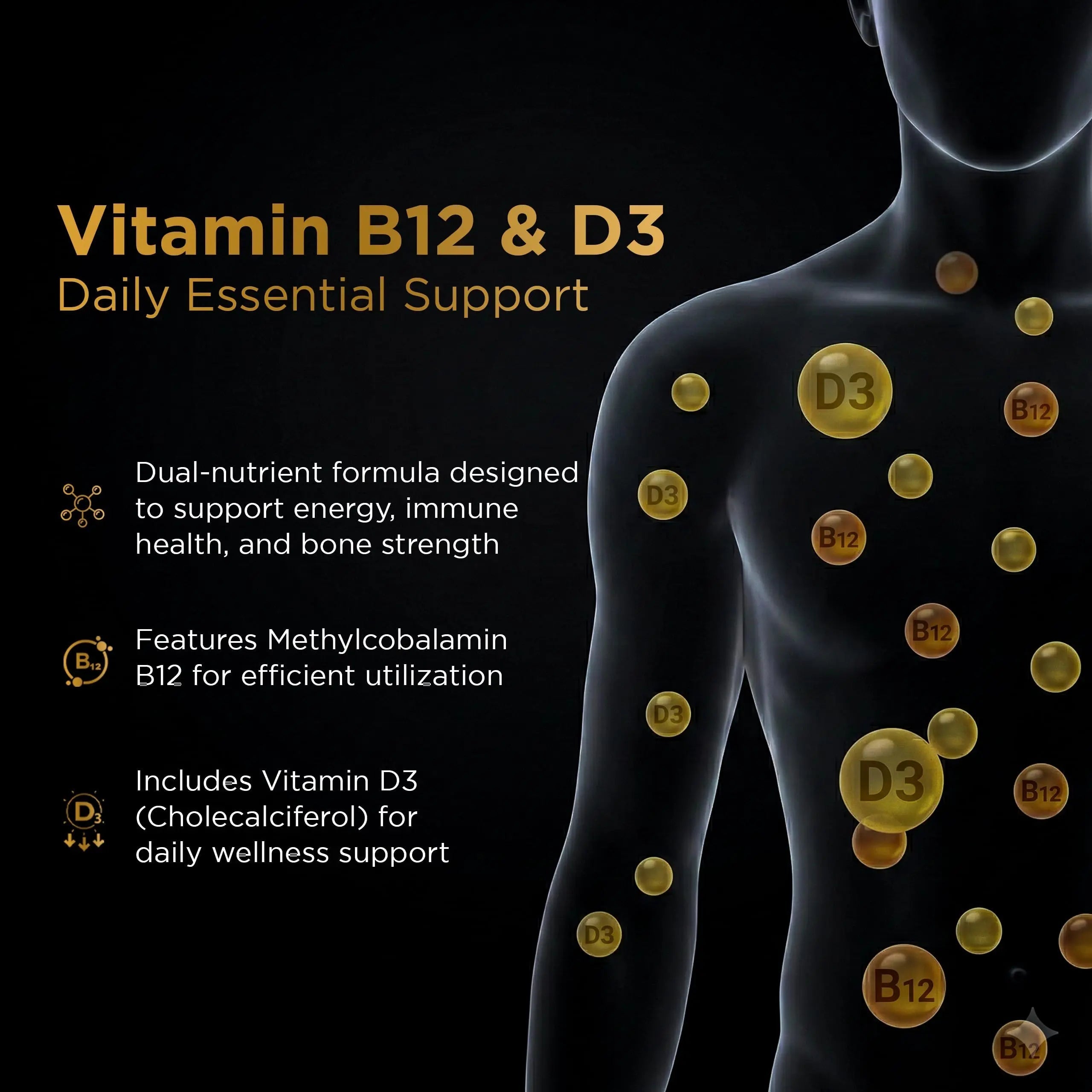 Nutri Apex Vitamin B12 & D3 Sublingual Tablets - 2500 mcg B12 & 125 mcg (5000 IU) D3 - Highly Bioavailable for Energy, Mood & Bone Health - Lab-Tested Nutri Apex Au supplements