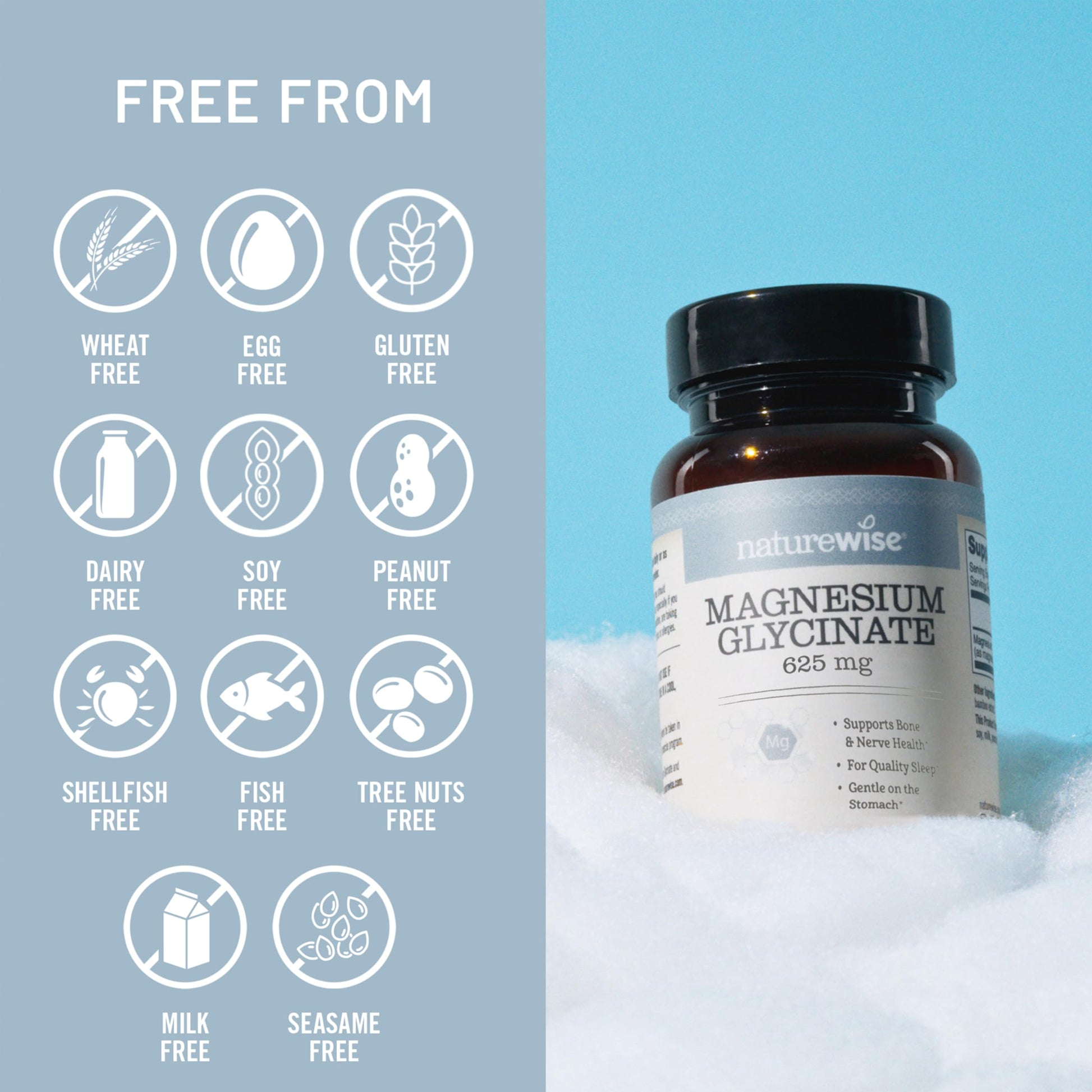 NatureWise Magnesium Glycinate 625 mg - High Absorption Chelated Magnesium Glycinate for Sleep, Relaxation, Muscle & Bones* - Gentle on Stomach, Vegan, Non-GMO - 30 Capsules[30-Day Supply] NatureWise Au supplements