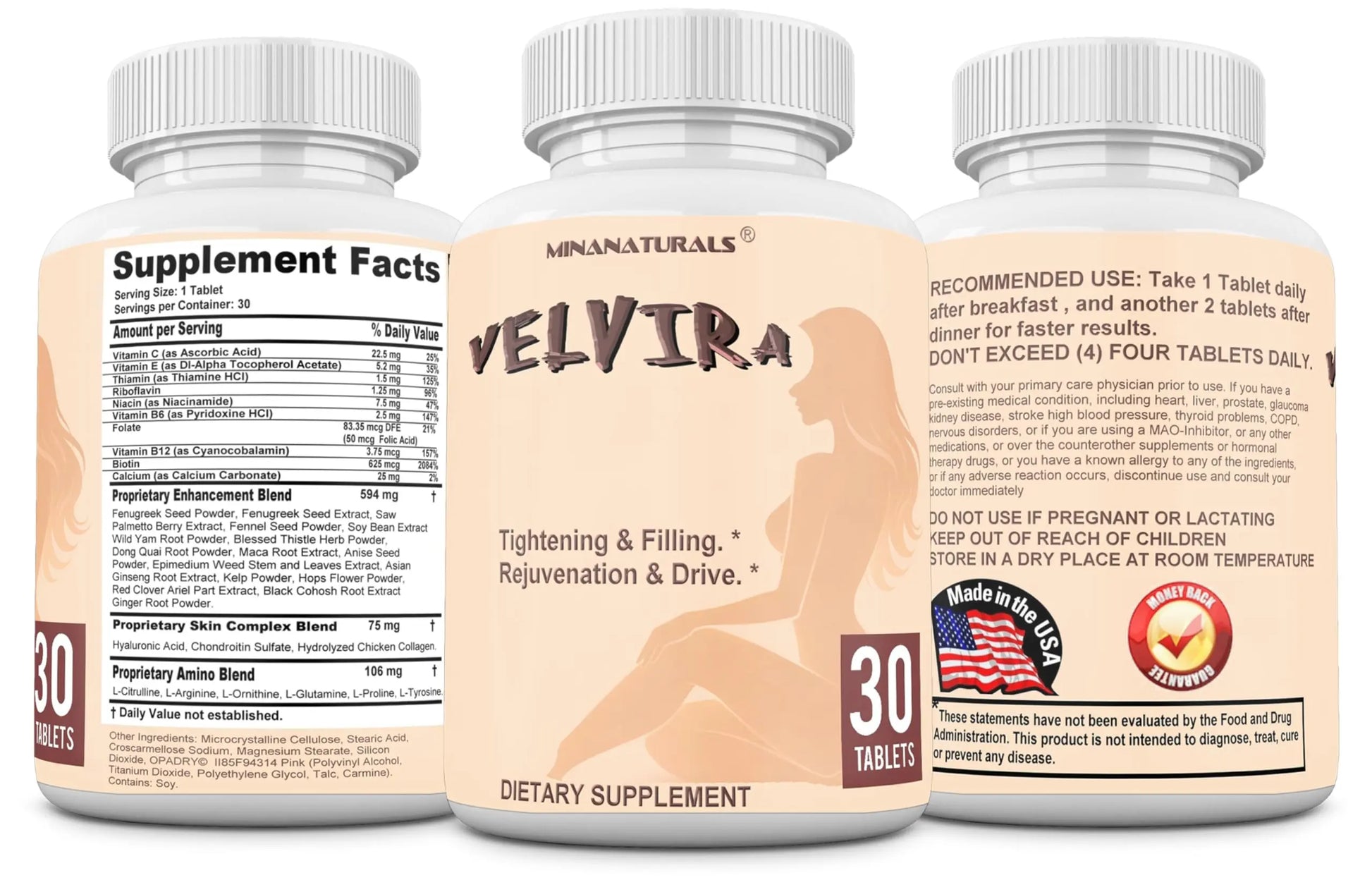 MINANATURALS VELVIRA Feminine Wellness Support Supplement for Women Herbal Rejuvenation Formula with Vitamins, Amino Acids & Collagen 30 Tablets MINANATURALS Au supplements