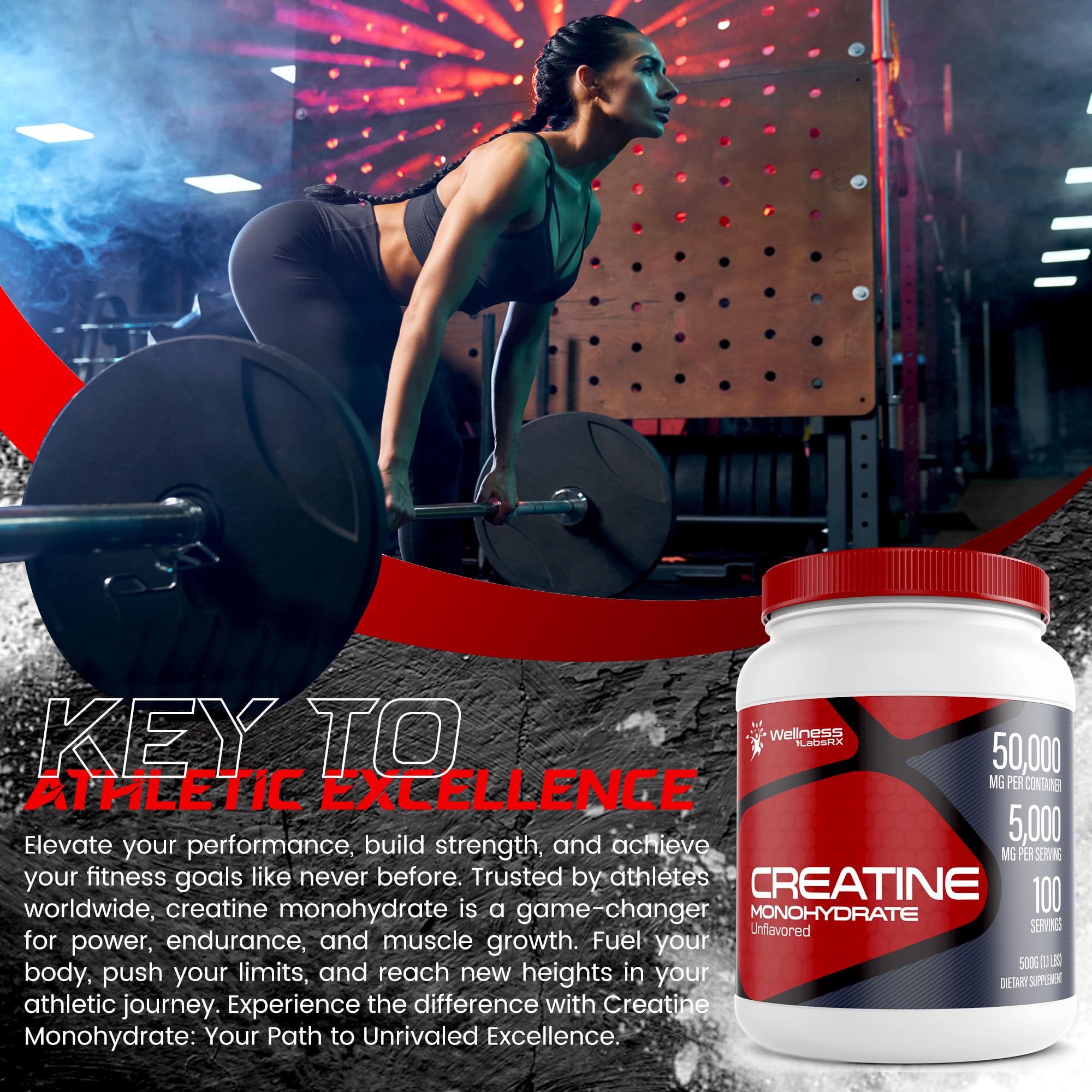 Creatine Monohydrate Powder - 5000mg Micronized for Muscle Growth, Enhanced WELLNESS LABSRX Au supplements