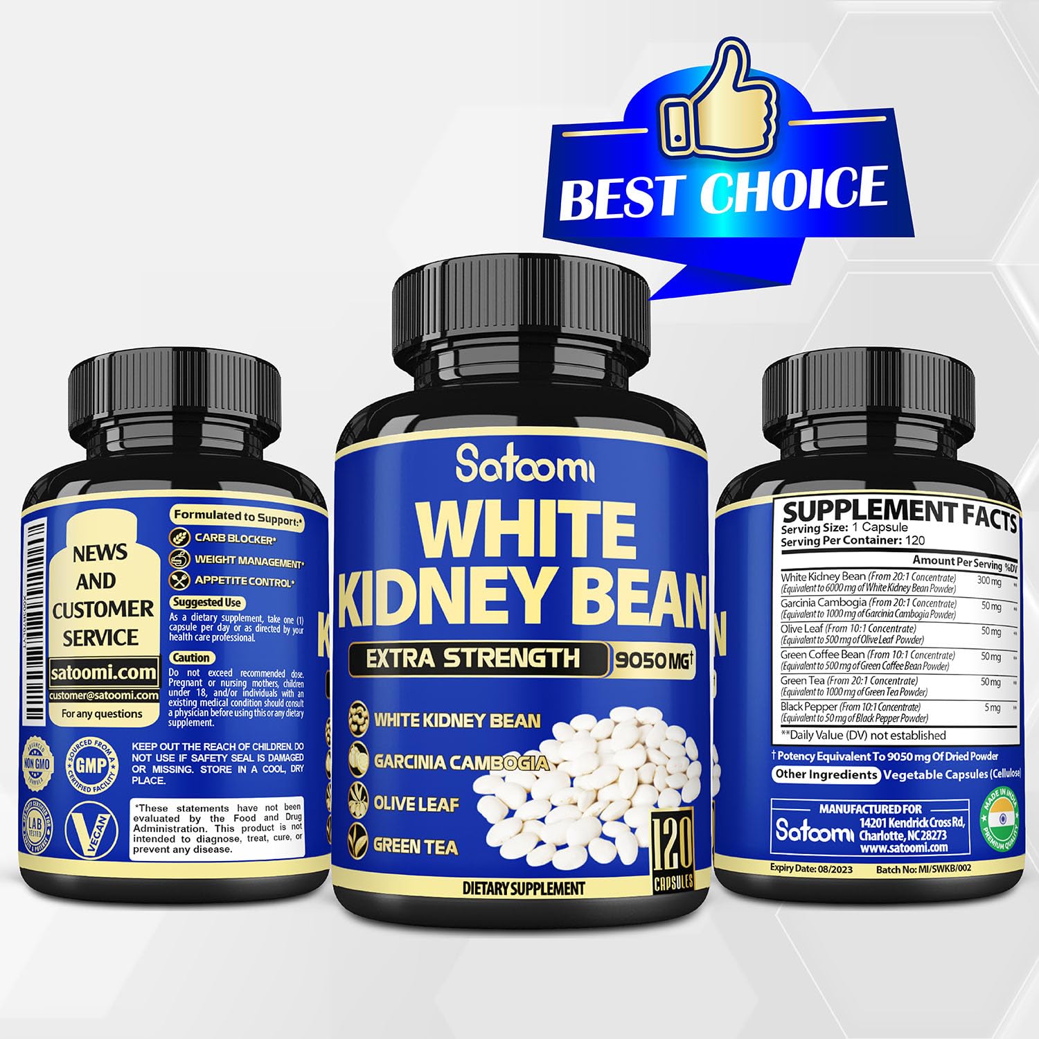 6in1 White Kidney Bean Extract Capsules 9050 Mg - with Garcinia Cambogia, Olive Leaf Satoomi Au supplements