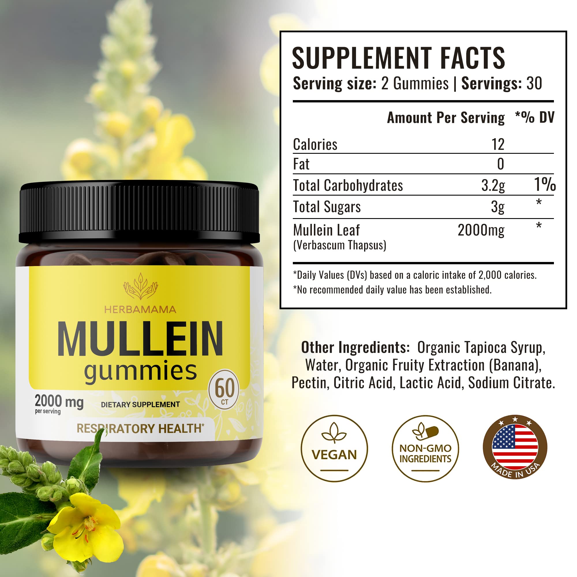 HERBAMAMA Mullein Gummies - Mullein Leaf Dietary Supplement for Respiratory HERBAMAMA Au supplements