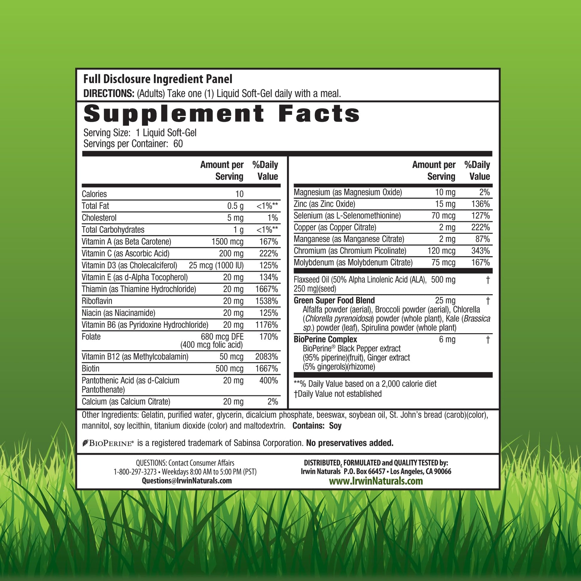 Irwin Naturals Only One Liquid-Gel Multi - 60 Liquid Softgels - No Iron Daily Essential Vitamins, Minerals, Antioxidants, Omega-3 & Green Super Foods Irwin Naturals Au supplements