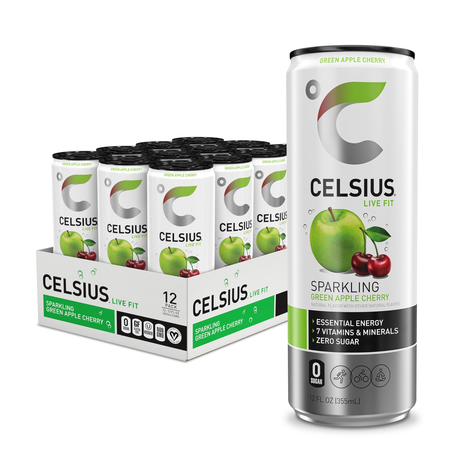 CELSIUS Sparkling Green Apple Cherry, Functional Essential Energy Drink, 12 Fl Oz CELSIUS Au supplements