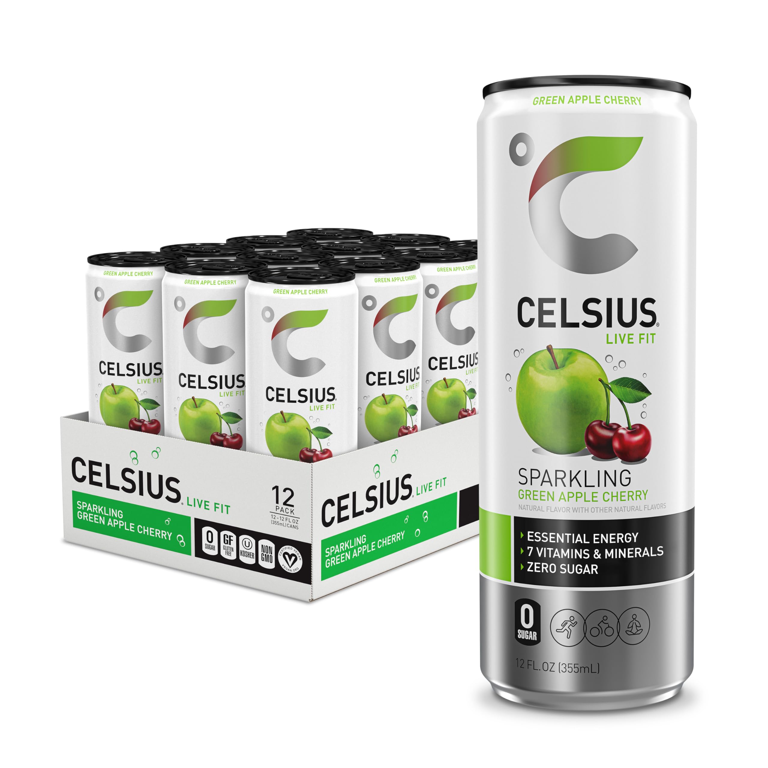 CELSIUS Sparkling Green Apple Cherry, Functional Essential Energy Drink, 12 Fl Oz CELSIUS Au supplements