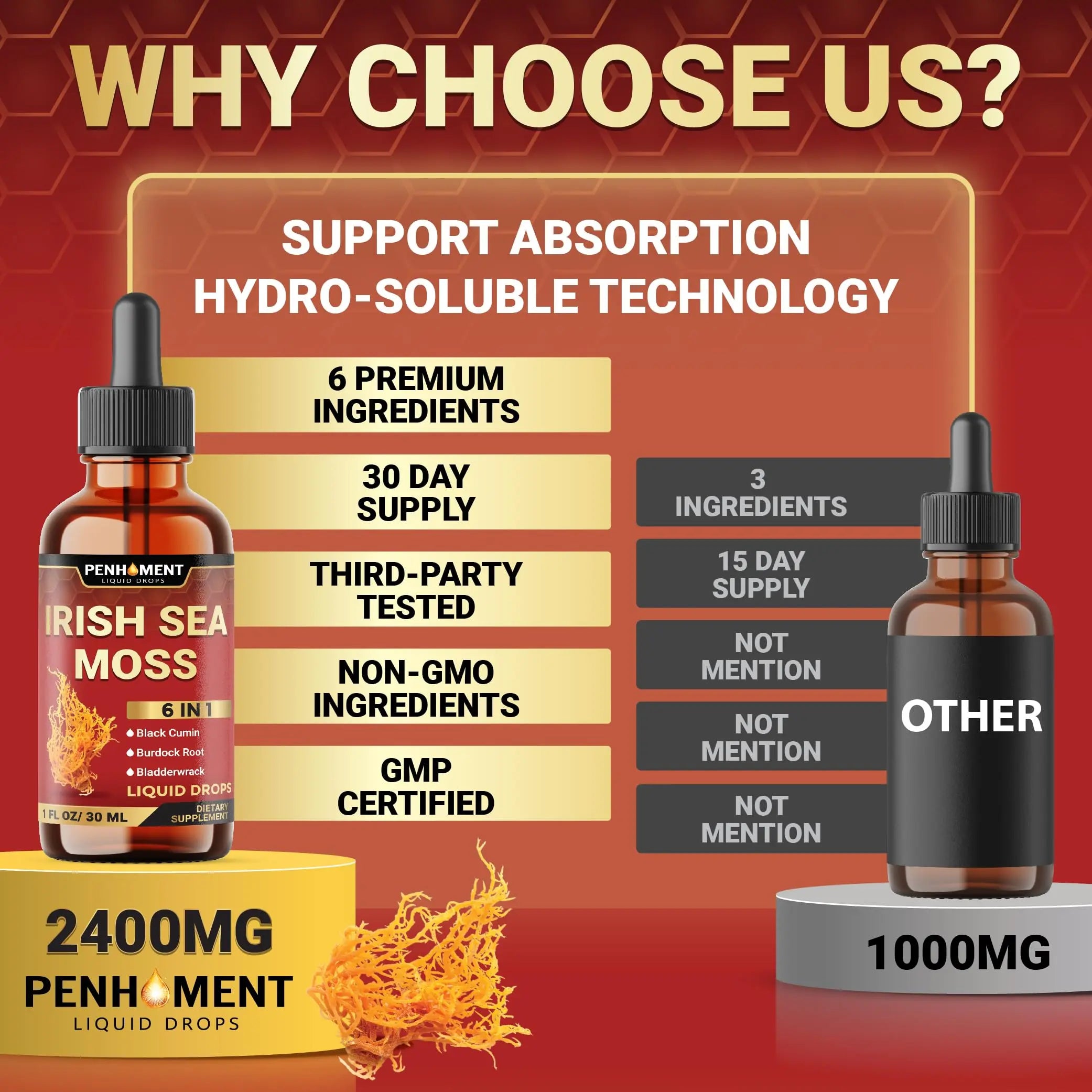 Penhoment 6in1 Sea Moss Drops with Black Seed Oil Irish Seamoss, Ashwagandha, Burdock Root & Bladderwrack - 1FL Oz - 30 Day Supply Penhoment Au supplements