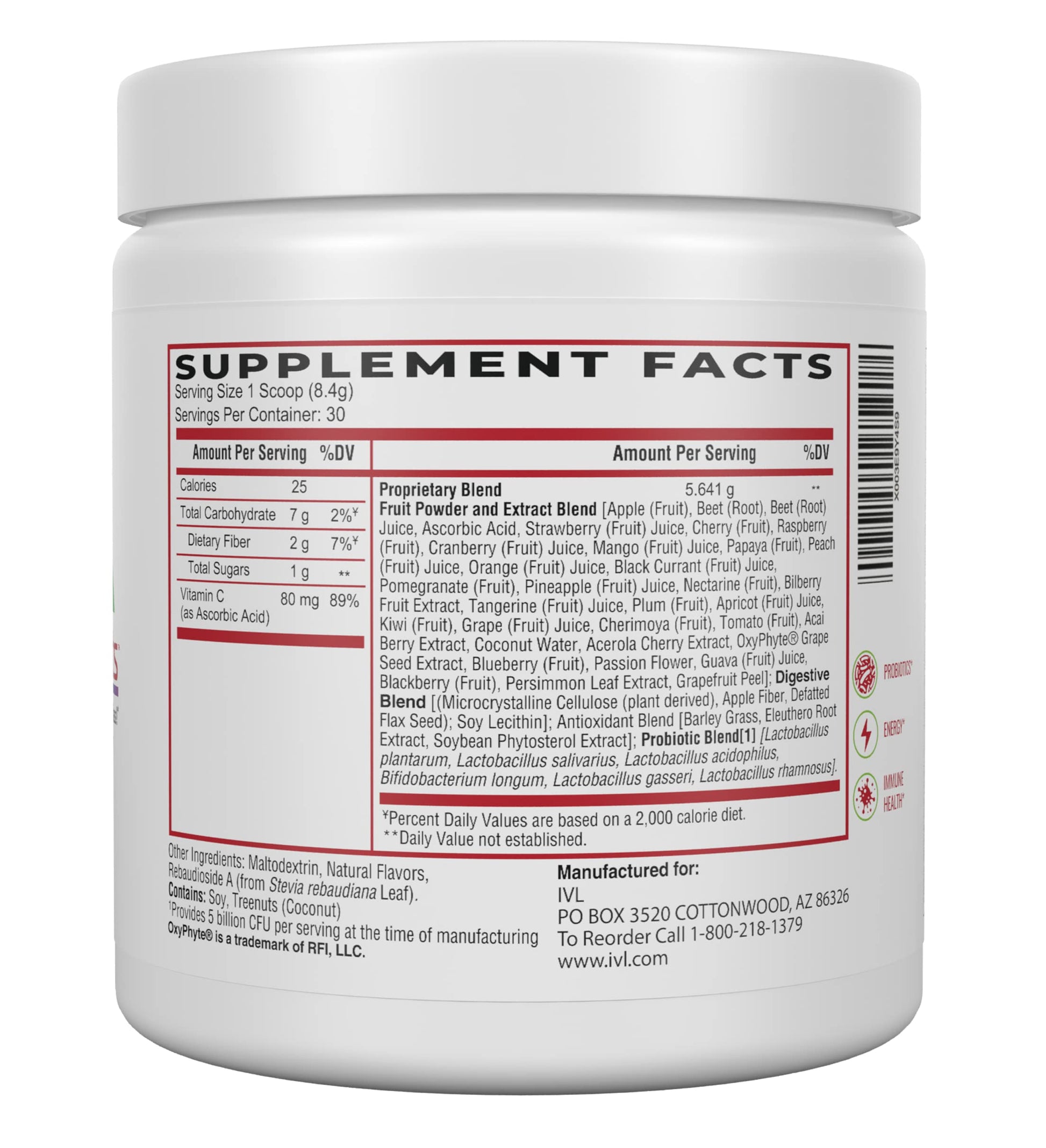 IVL - Phyto Fruits Superfood Powder - Support Energy - Digestive & Probiotic - Antioxidant - Vegan - 40 Fruits and Nutrients Plus 6 Probiotic Strains (30 Servings, 8.88 oz) IVL Au supplements