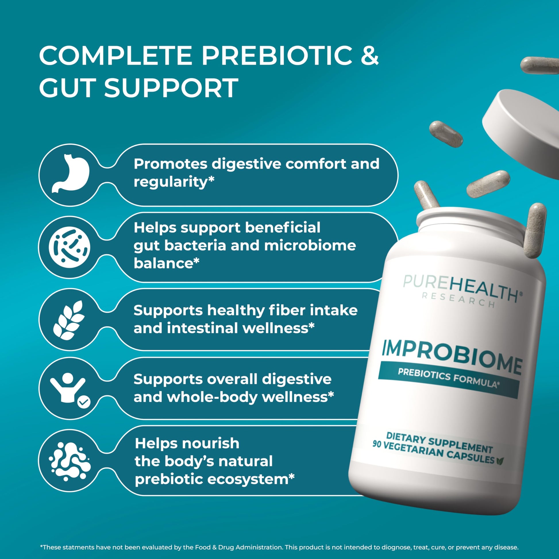 PUREHEALTH Research Improbiome - Prebiotic Fiber - Natural Support for Healthy Gut Prebiotics - Digestive Nutritional Supplements - with Jerusalem Artichoke, Apple Pectin & More - 90 Capsules PUREHEALTH RESEARCH Au supplements