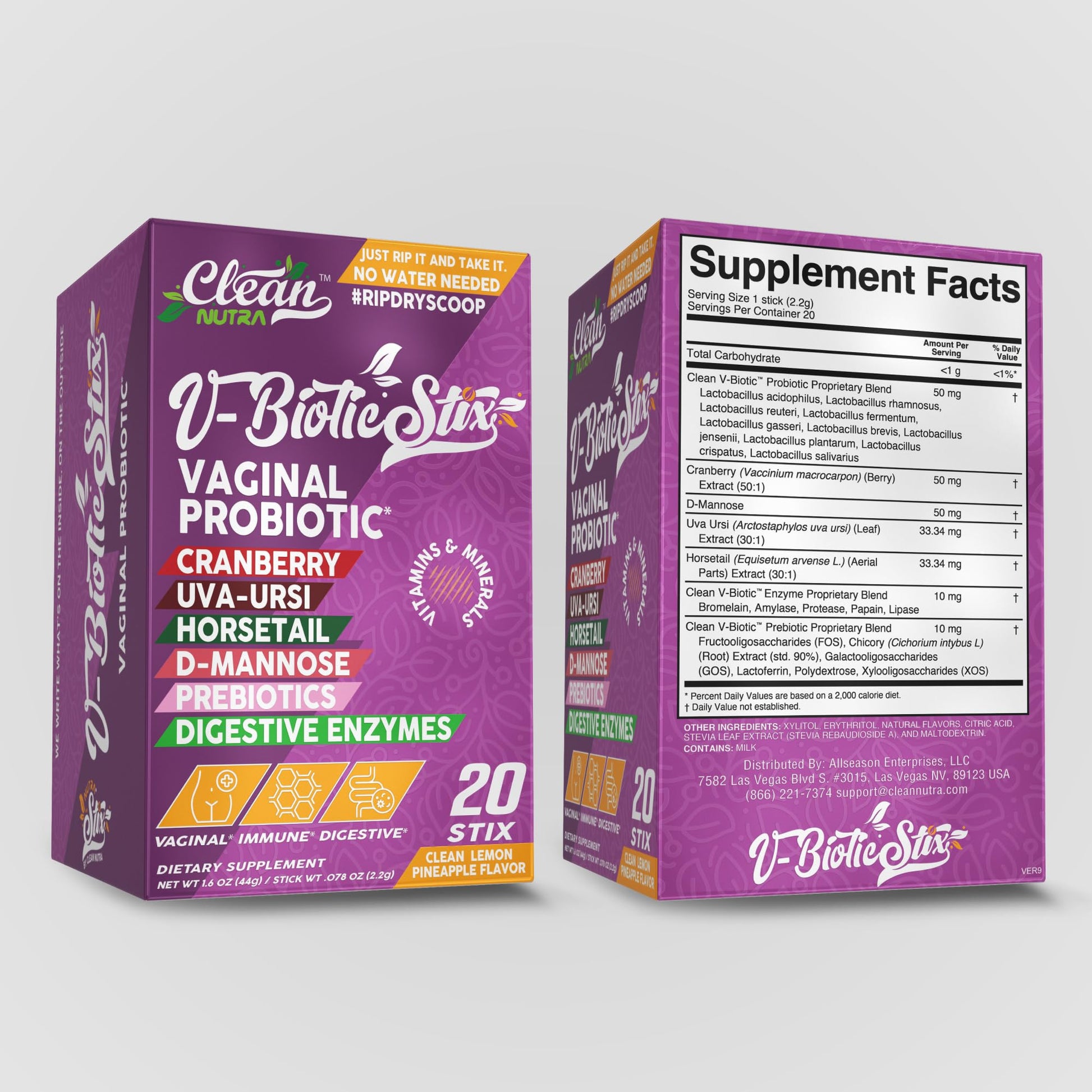 Clean Nutraceuticals Vaginal Probiotics for Women with Cranberry Extract, D-Mannose, Prebiotics, pH Balance for Women, Vaginal Health – Womens Probiotic Alternative to Gummies - 20 Stix Clean Nutraceuticals Au supplements