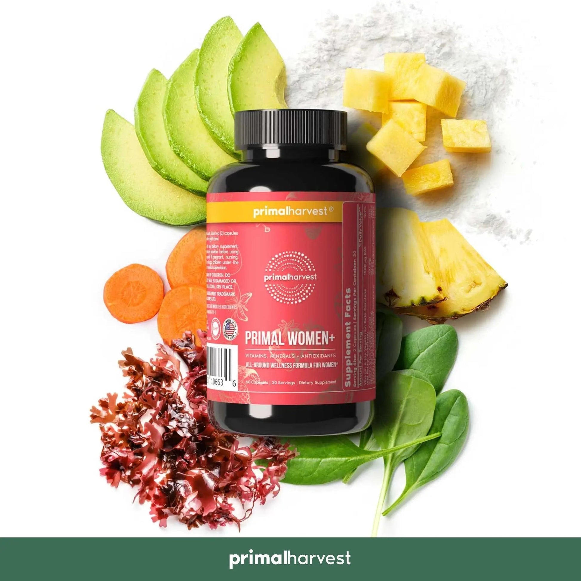 Primal Harvest Women+, Woman's Multivitamin Vitamin A, Vitamin C, Vitamin D and E, Vitamin B12, B6, Biotin, Zinc Supplements,1 Pack 60 Capsules Primal Harvest Au supplements