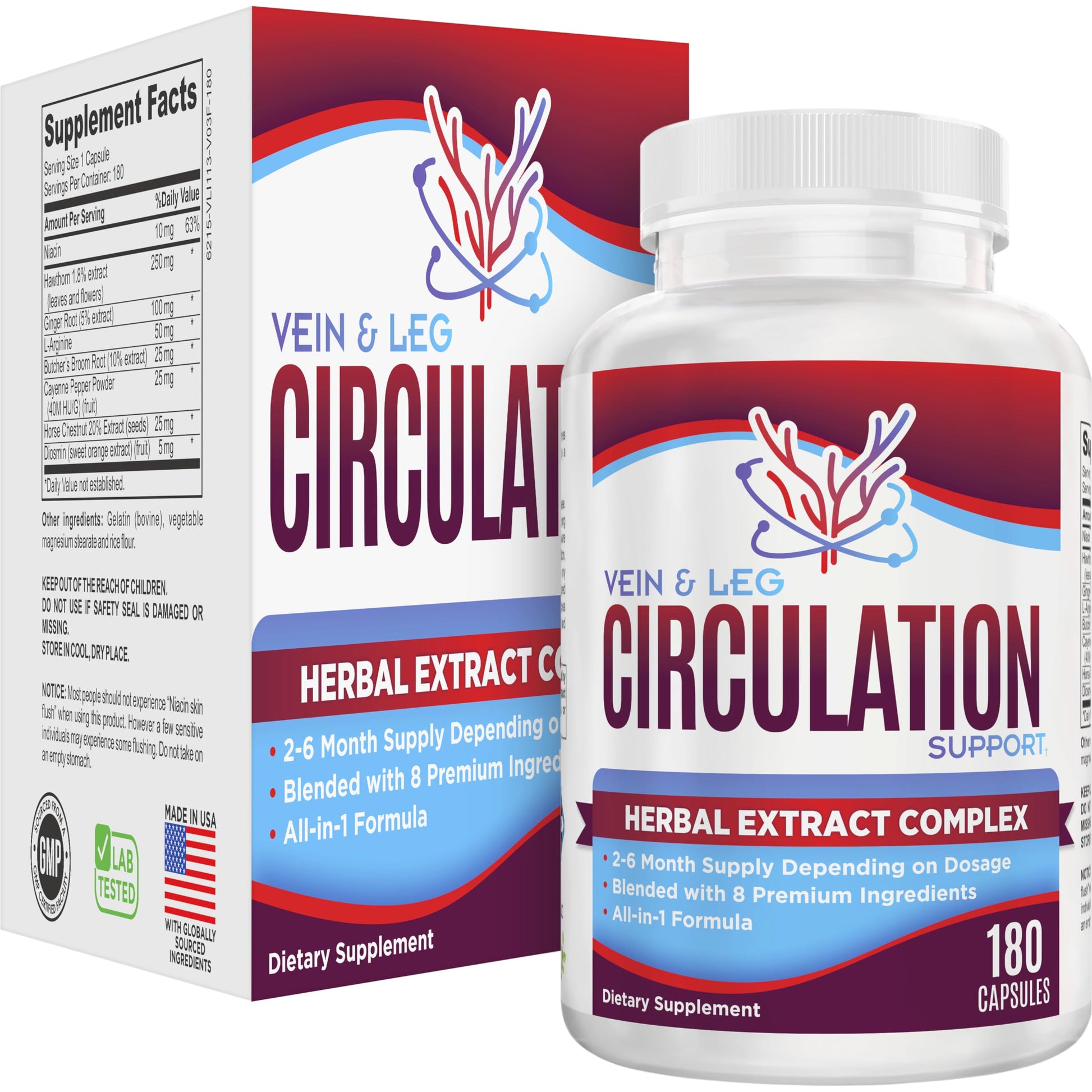 Vein & Leg Circulation (2-Month) Support Supplement with 8 Active Ingredients in 1 Formula | Leg + Vein | Blood Circulation Support Supplements | 60-Day Bulk Supply | 180 Capsules Elevate Recovery Supplements Au supplements