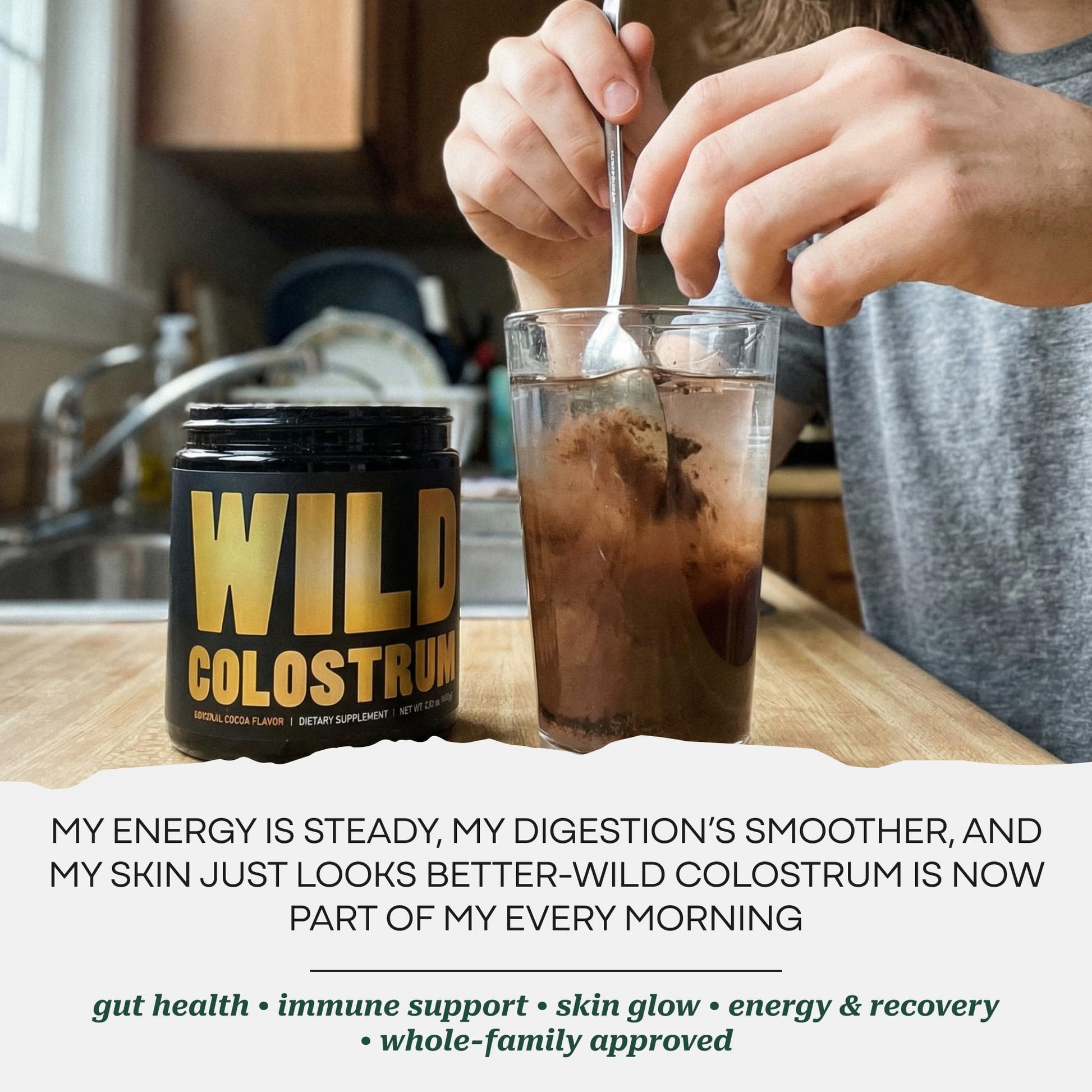 Colostrum Supplement - Grass Fed Pure Bovine Colostrum Powder - 2000mg & 400mg IgG (calostro bovino) - Gut, Immunity, Skin, Hair Support - Sugar Free, Natural Cacao Flavour, 30 Servings Wild Foods Au supplements