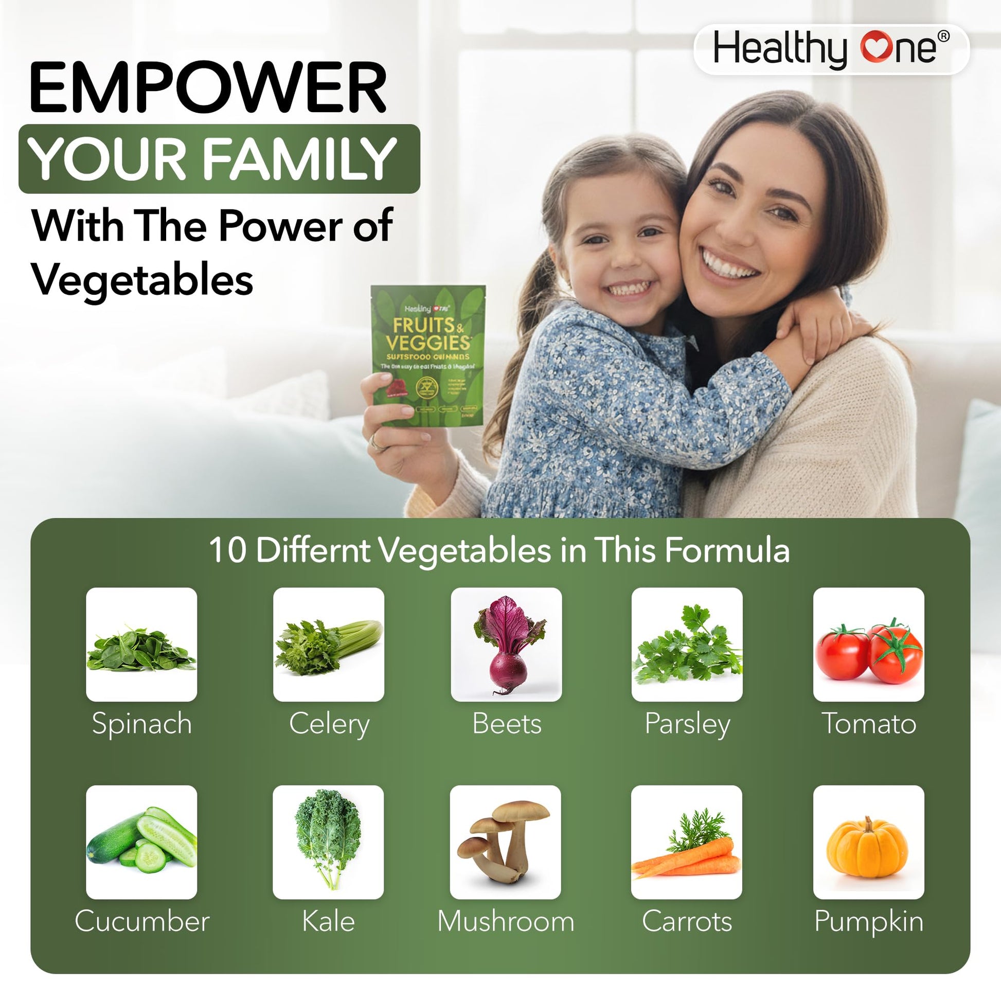 Fruits & Veggies Sugar-Free Gummies - 27 Whole Foods - Equals 3 Servings of Fruits & Vegetables - Improve Energy, Focus & Immune Function - Fiber - Antioxidants - Organic Ingredients - 14 Packets Healthy One Au supplements