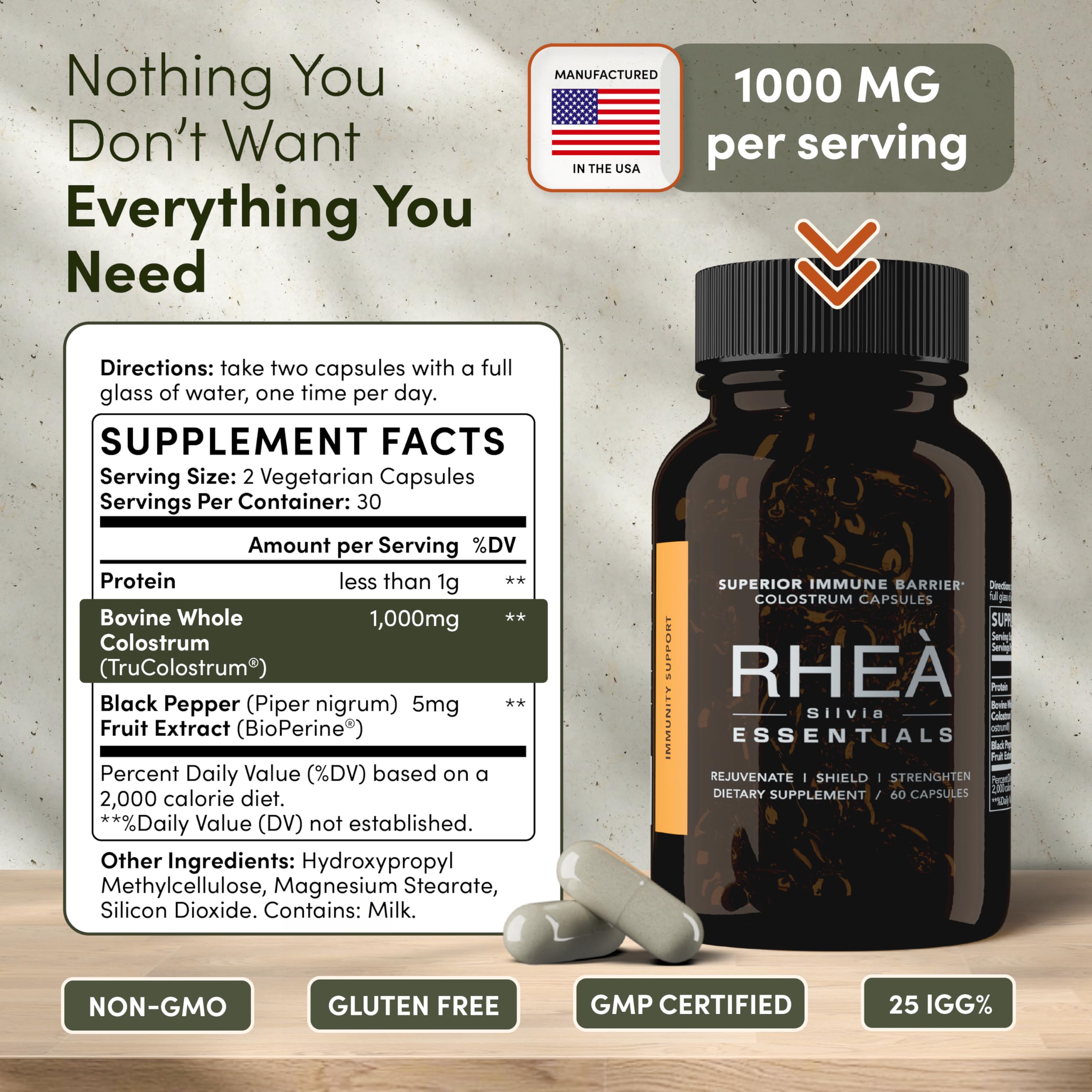 Rhea Bovine Colostrum Supplement for Women, Colostrum Capsules for Gut Health, Digestion, Bloating, Beauty, Immune Support, Bovine Colostrum for Humans, Colostrum Pills (60caps) RHEASILVIA Au supplements