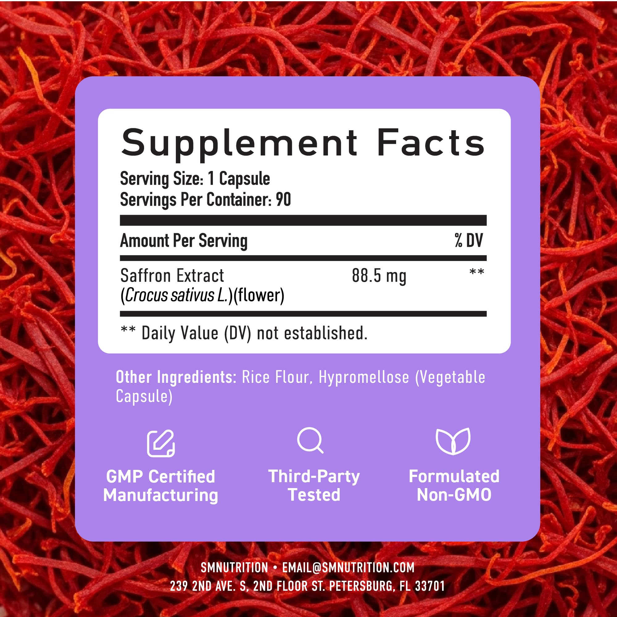 Saffron Supplements 88.5mg | 3-Month Supply | Pure Saffron Extract Capsules for Mood, Focus, Eye Health & Energy Balance Support | Crocus Sativus Extract | Gluten-Free & Non-GMO | 90 Capsules SMNutrition Au supplements