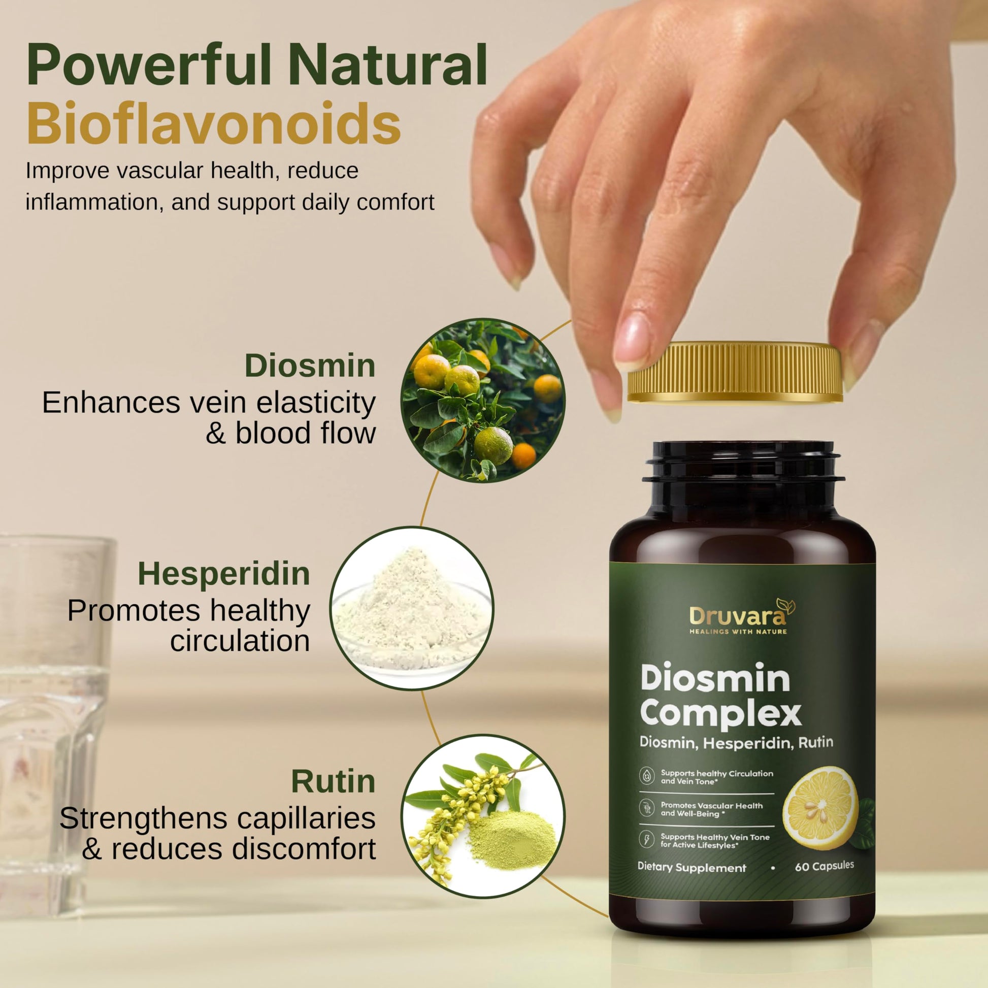 Druvara Diosmin Hesperidin with Rutin & B Vitamins | Vein Support Supplement for Leg Comfort, Healthy Circulation, Vein Strength & Improved Mobility - 60 Capsules Druvara Au supplements
