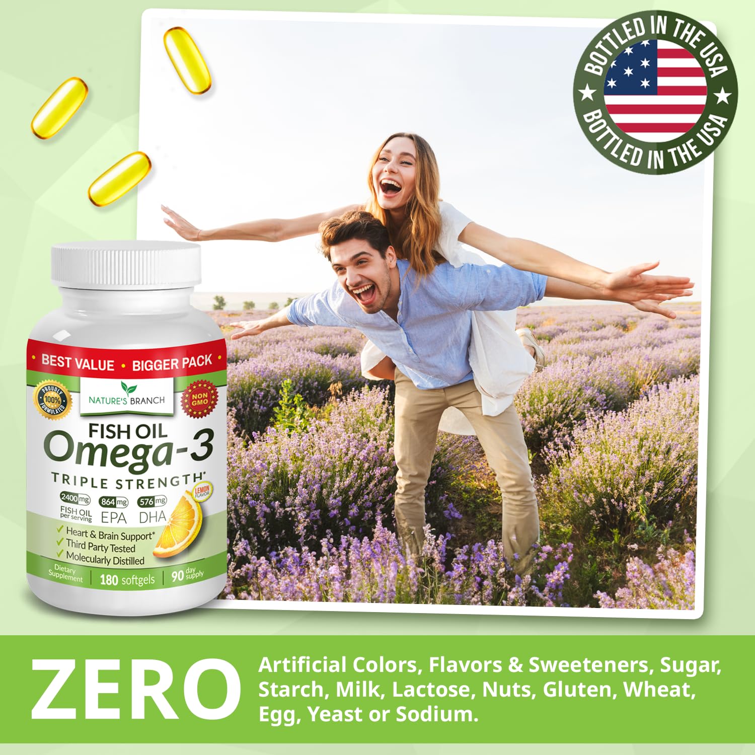 Triple Strength Omega 3 Fish Oil Supplements 2400mg | 180 Capsules, Burpless High Potency Lemon Flavor, High EPA DHA for Men & Women Ultra Pure Softgels | Joint Support, Eyes, Heart Brain Health Pills NATURE'S BRANCH Au supplements