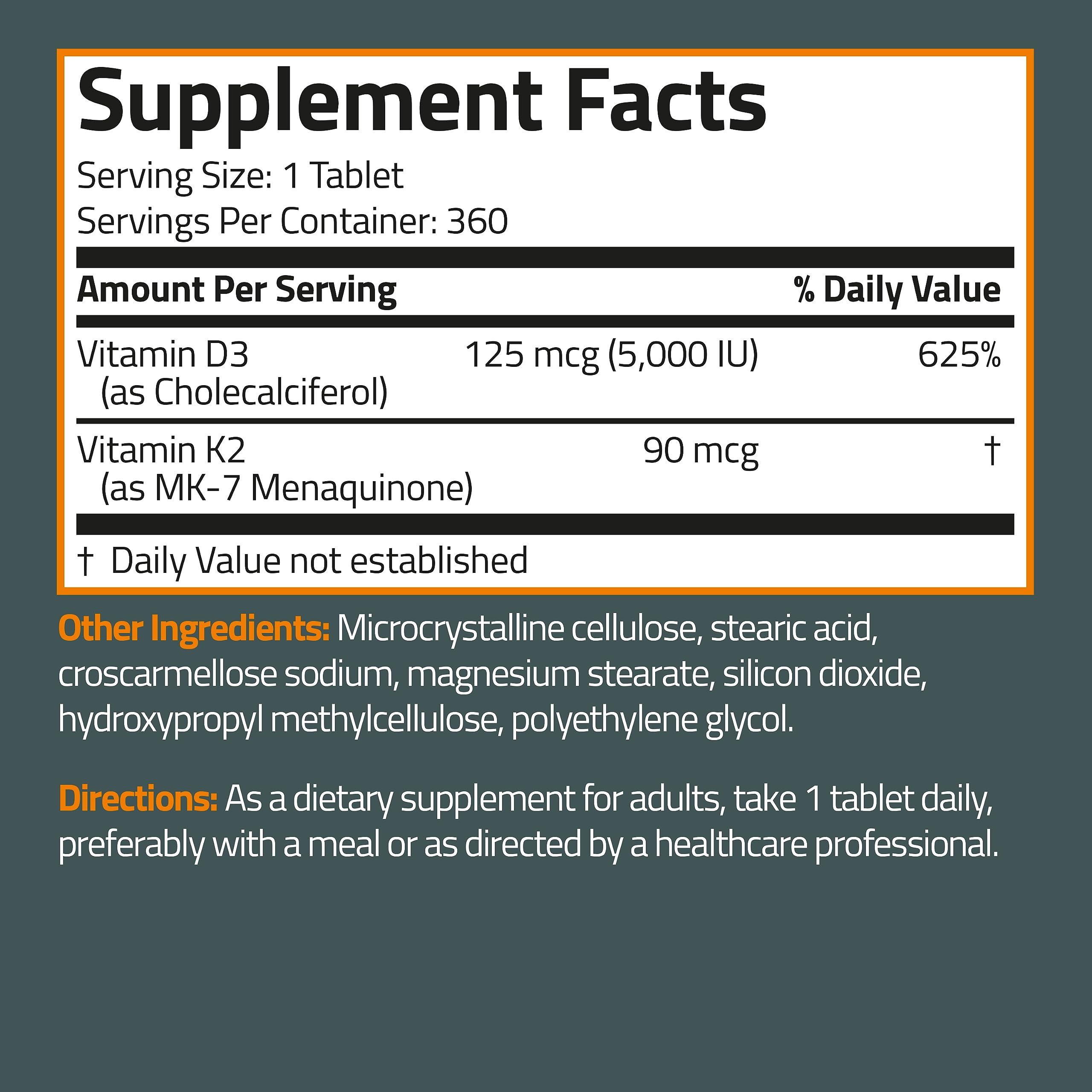 Bronson Basics Vitamin K2 D3 (MK7) Supplement Non-GMO Formula 5000IU (125 mcg) Bronson Au supplements