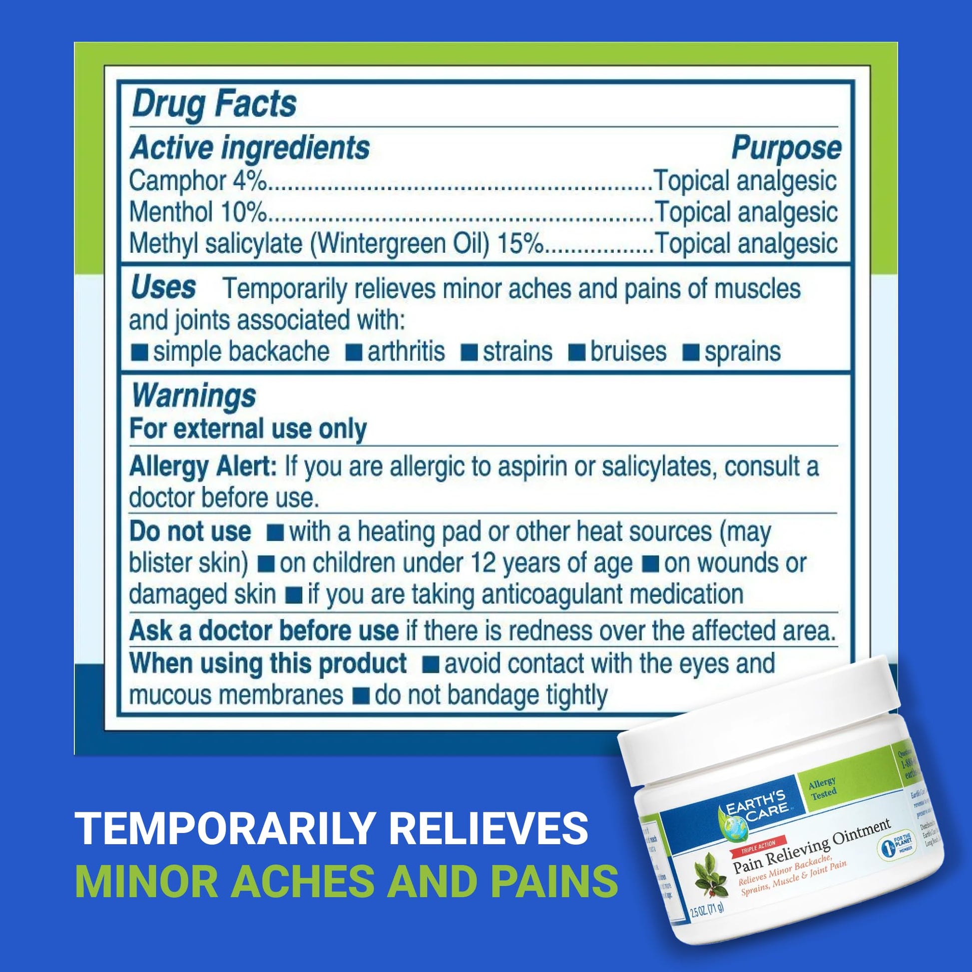 Earth's Care Pain Relieving Ointment - Triple Action Muscle and Joint Pain Relief Cream - Topical Analgesic 2.5 oz (3 Jars) Earth's Care Au supplements