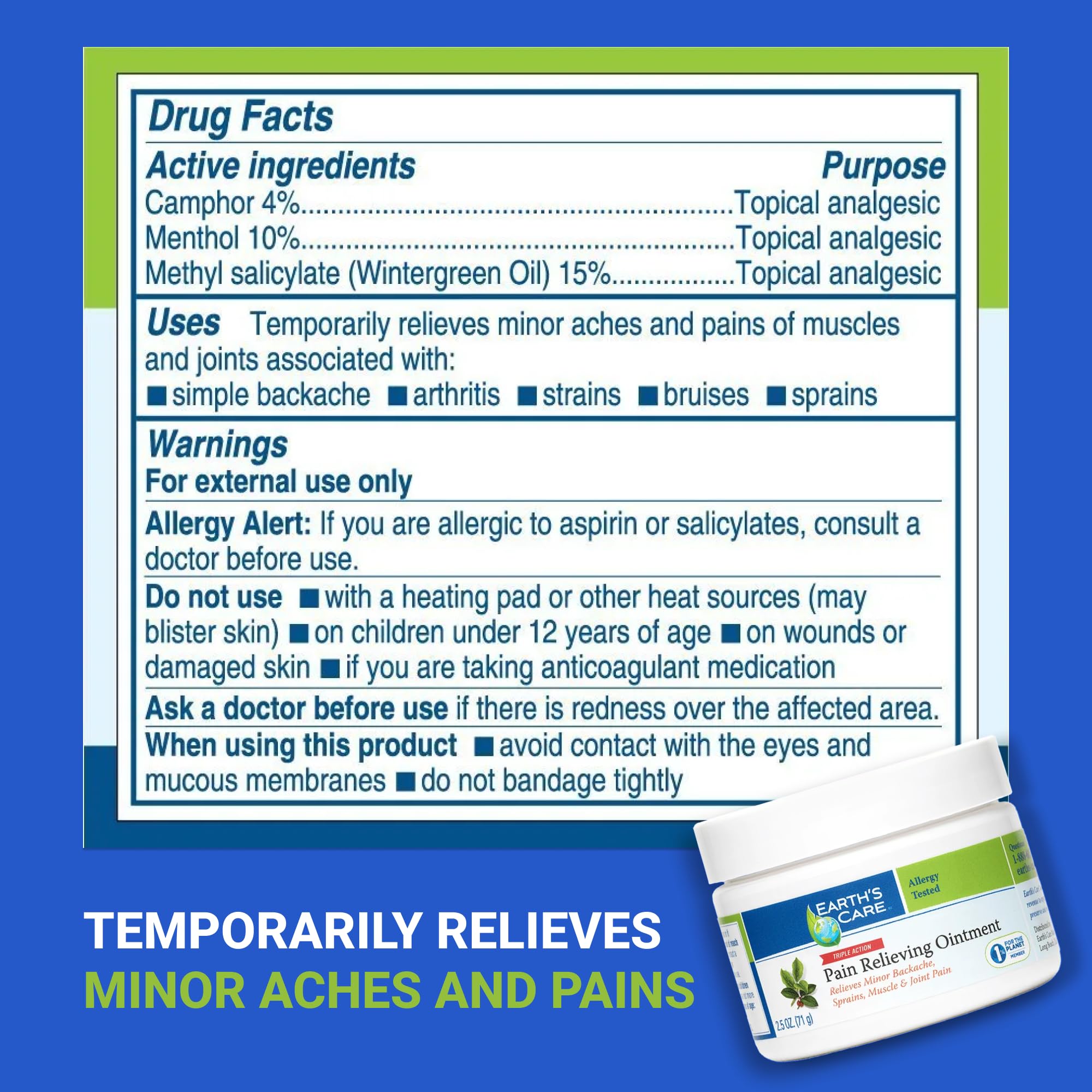 Earth's Care Pain Relieving Ointment - Triple Action Muscle and Joint Pain Relief Cream - Topical Analgesic 2.5 oz (3 Jars) Earth's Care Au supplements