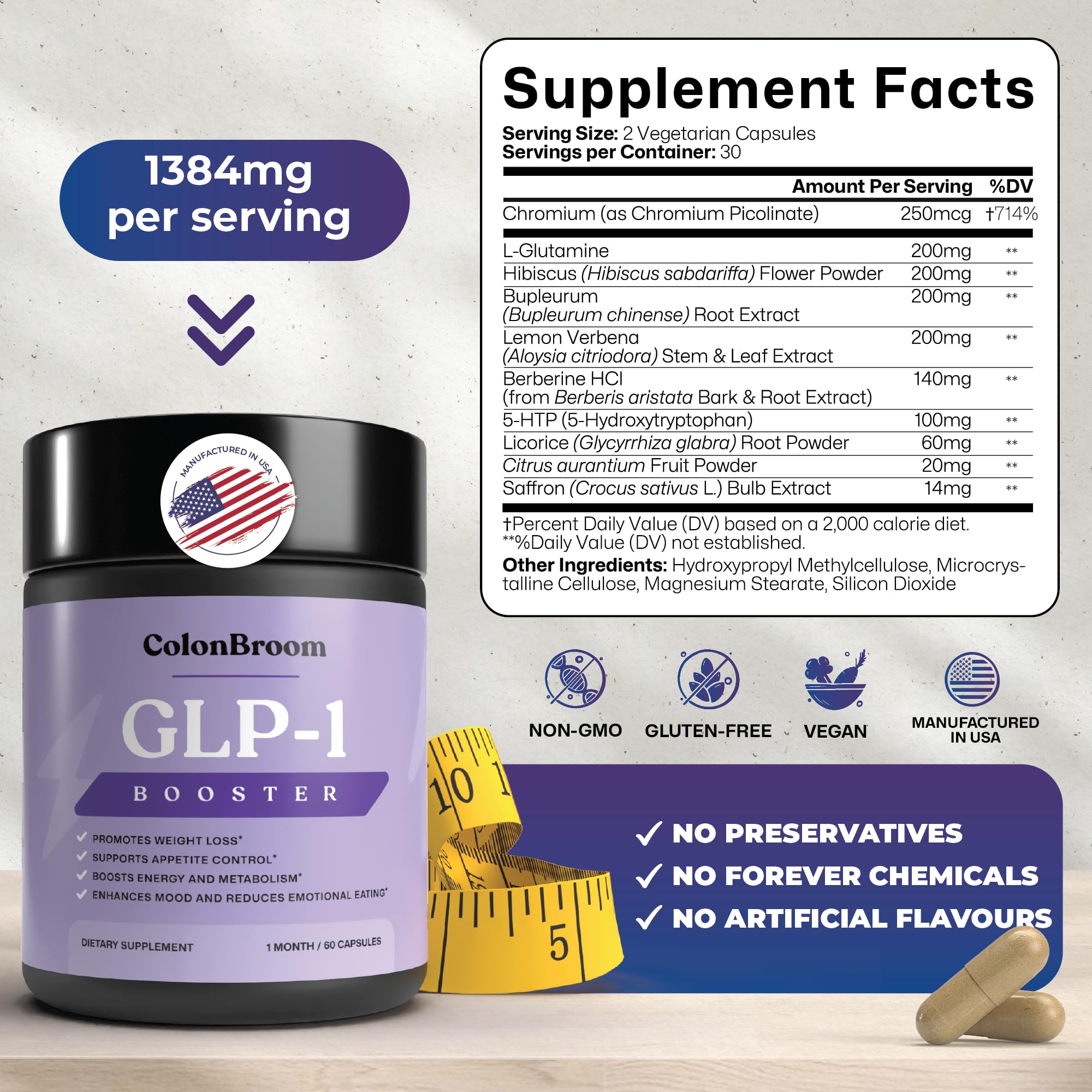 ColonBroom GLP-1 Weight Management Supplement for Women & Men - GLP1 Supports Gut Health, Metabolic Wellness & Appetite Regulation - Vegan, Gluten-Free Diet Capsules | 120 Count ColonBroom Au supplements