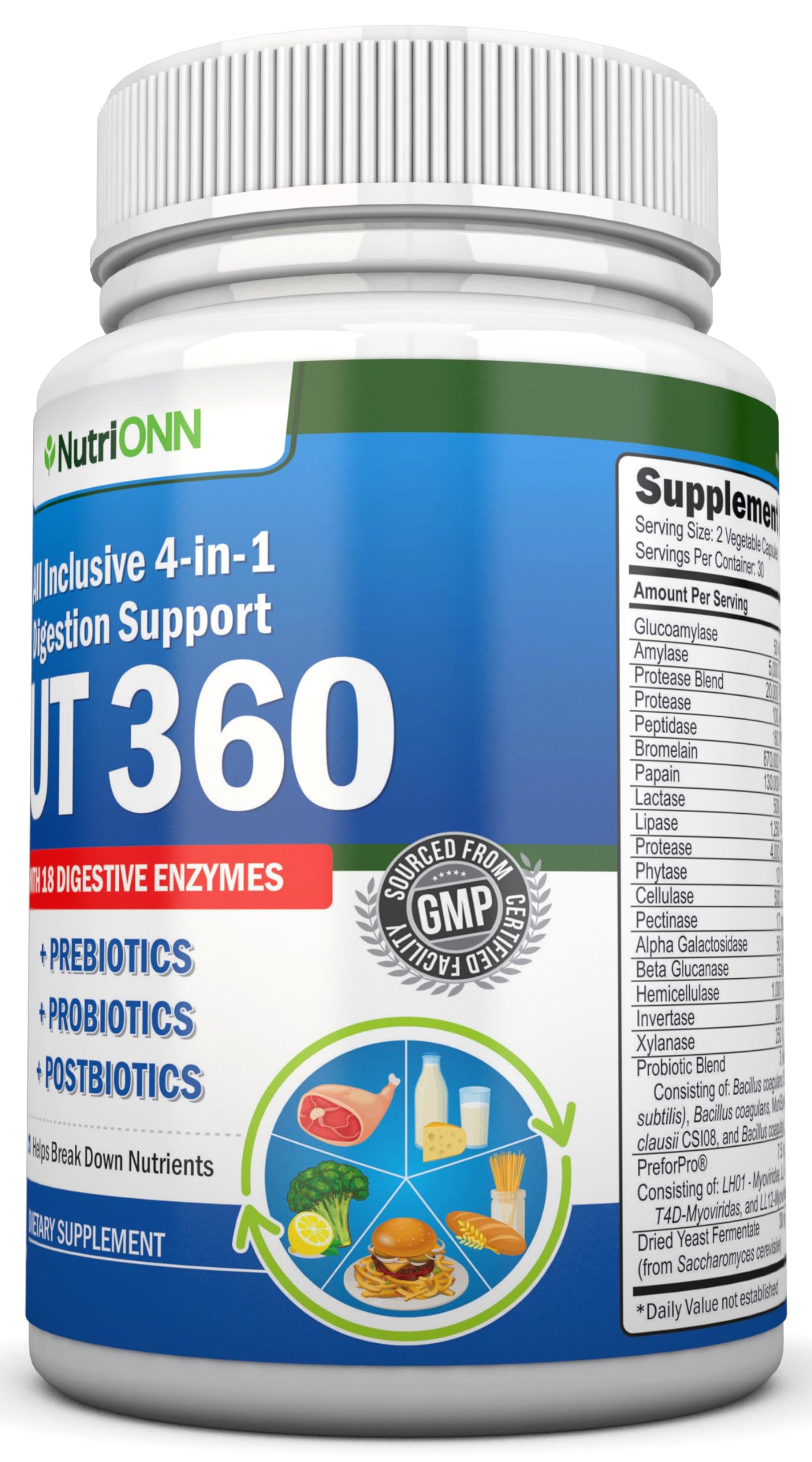 4-in-1 Probiotics, Prebiotics & Postbiotics with 18 Digestive Enzymes for Women & Men - Complete Gut & Digestive Support Supplement - Bloating Relief and Enzymes for Digestion - Non GMO - Vegan NutriONN Au supplements