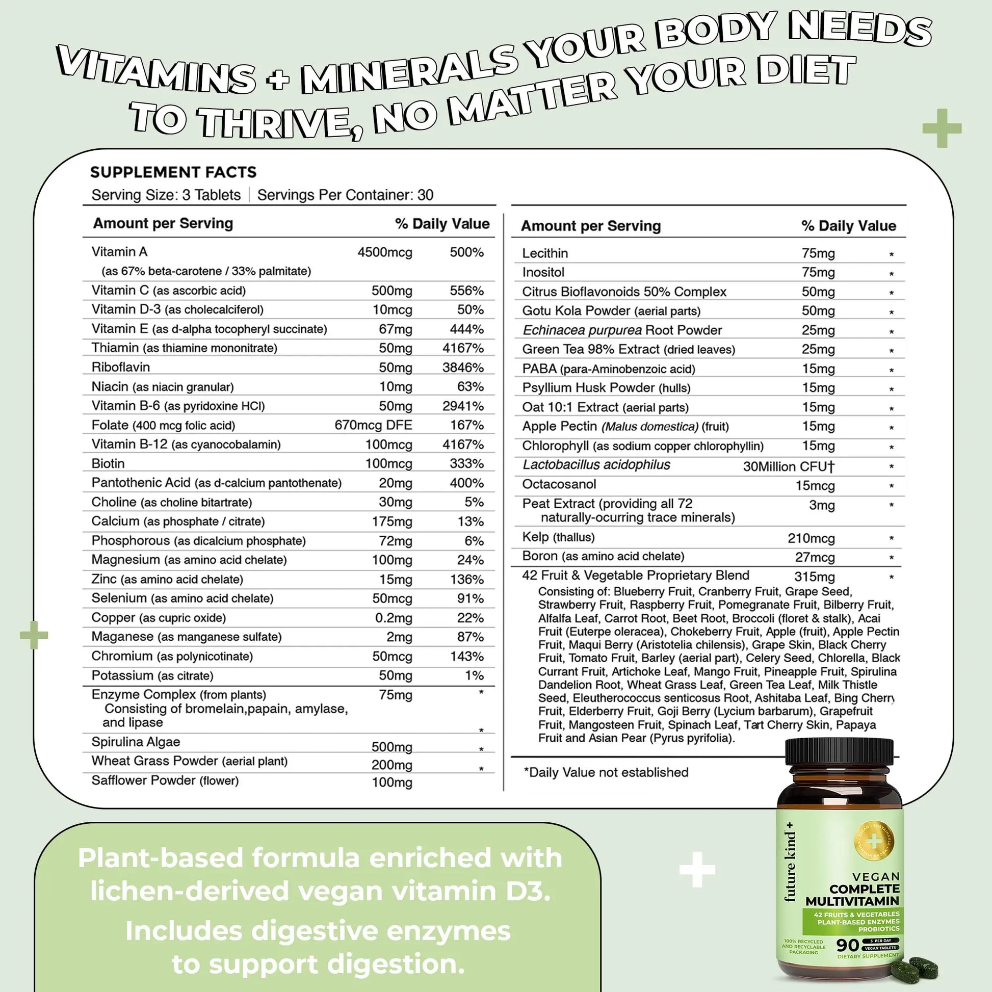 Future Kind Vegan Multivitamins Complete - 42-in-1 Vegan Multivitamins for Women & Men with Enzymes, B12, Zinc, & Probiotics for Digestion Future Kind Au supplements