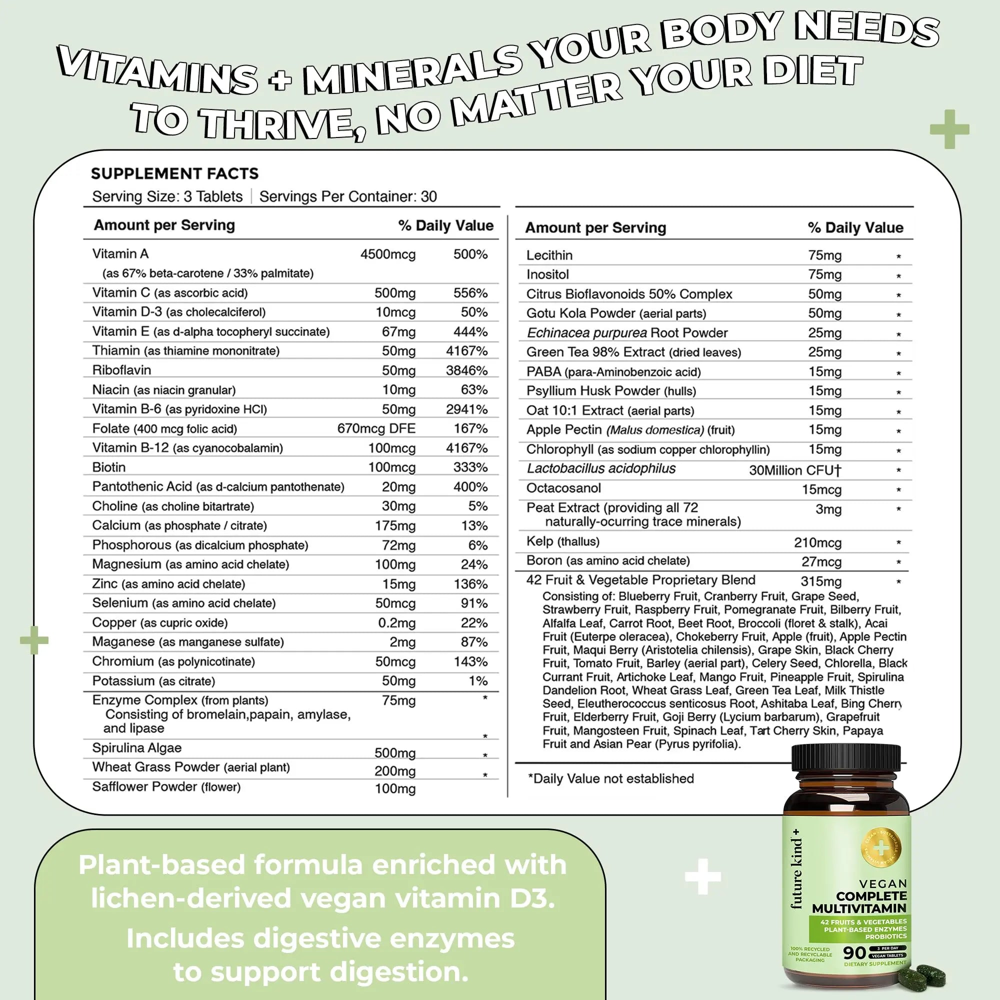 Future Kind Vegan Multivitamins Complete - 42-in-1 Vegan Multivitamins for Women & Men with Enzymes, B12, Zinc, & Probiotics Future Kind Au supplements