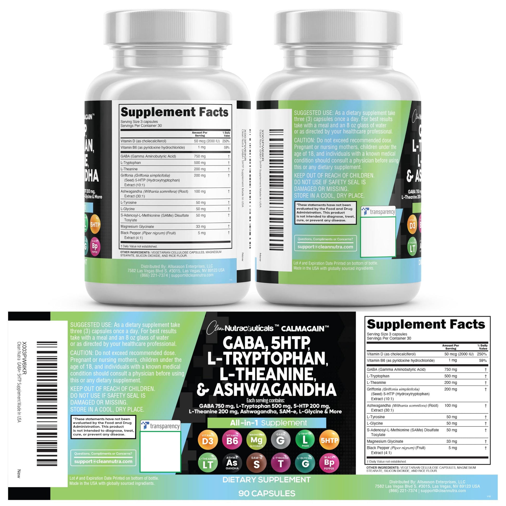 Clean Nutraceuticals GABA 750mg 5 HTP 200mg L Tryptophan 500mg L Theanine 200mg Ashwagandha SAM-e L-Glycine - Mood Support Vitamins for Women and Men with L-Tyrosine 5-HTP (5-Hydroxytryptophan) Clean Nutraceuticals Au supplements
