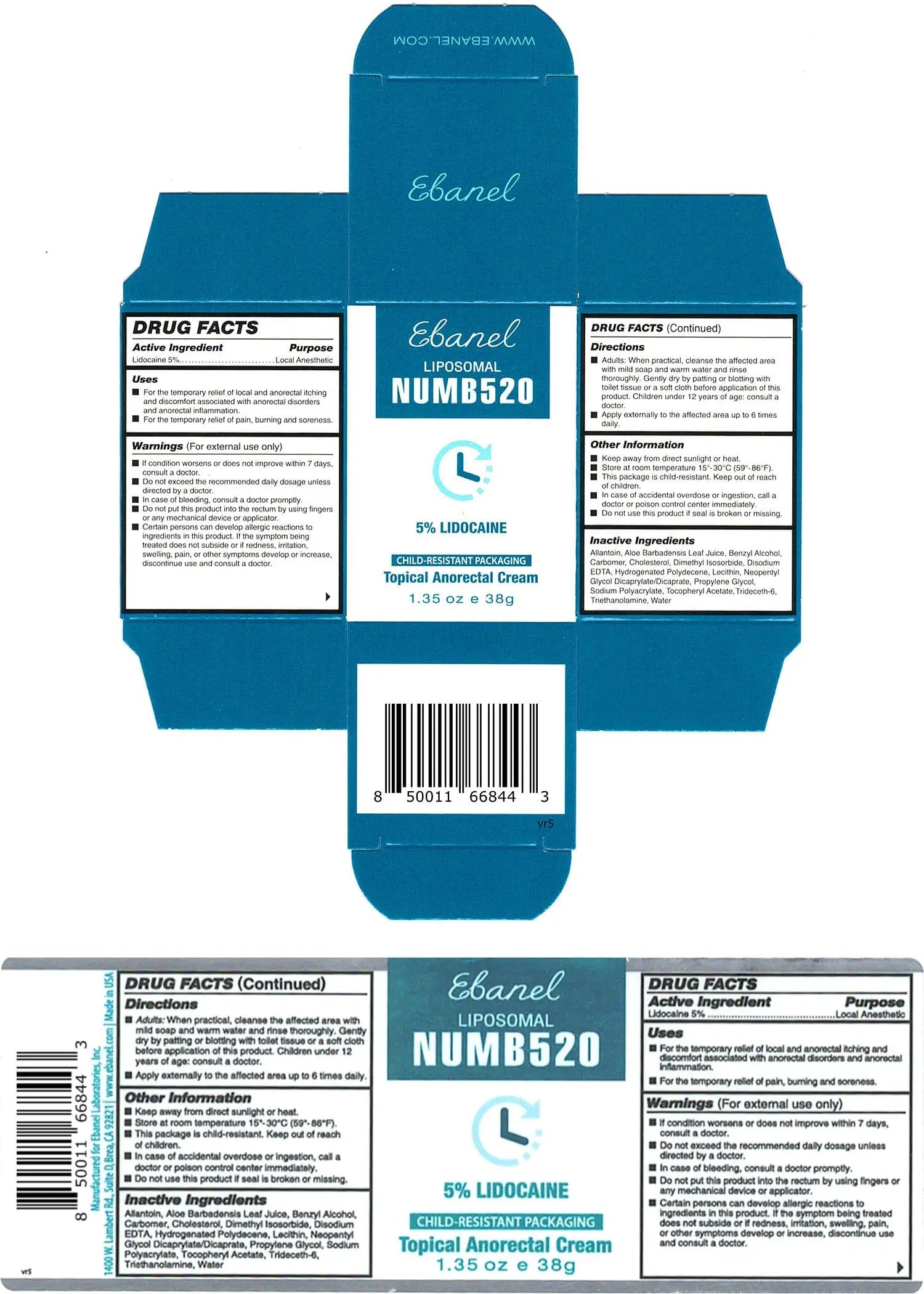 Ebanel 5% Lidocaine Numbing Cream, Pain Relief Burn Itch Numb Cream, Maximum Strength Topical Anesthetic with Allantoin, Vitamin E for Local and Anorectal Uses, Hemorrhoid Treatment, 1.35 Oz Ebanel Au supplements