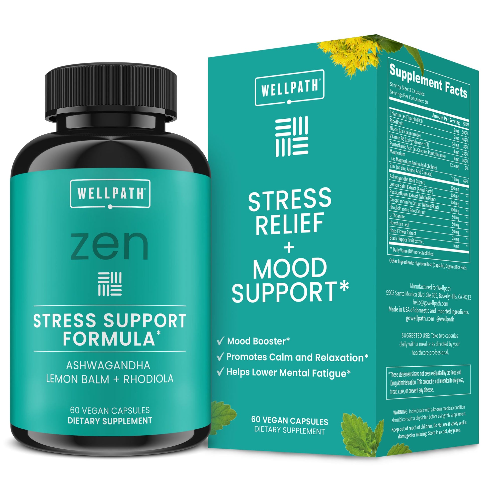 WellPath Zen Stress Relief Supplement + Mood Support | Calm, Stress & Energy Support | Ashwagandha Root, Rhodiola Rosea, L-Theanine, Lemon Balm | Herbal Capsules, 60 Ct WellPath Au supplements