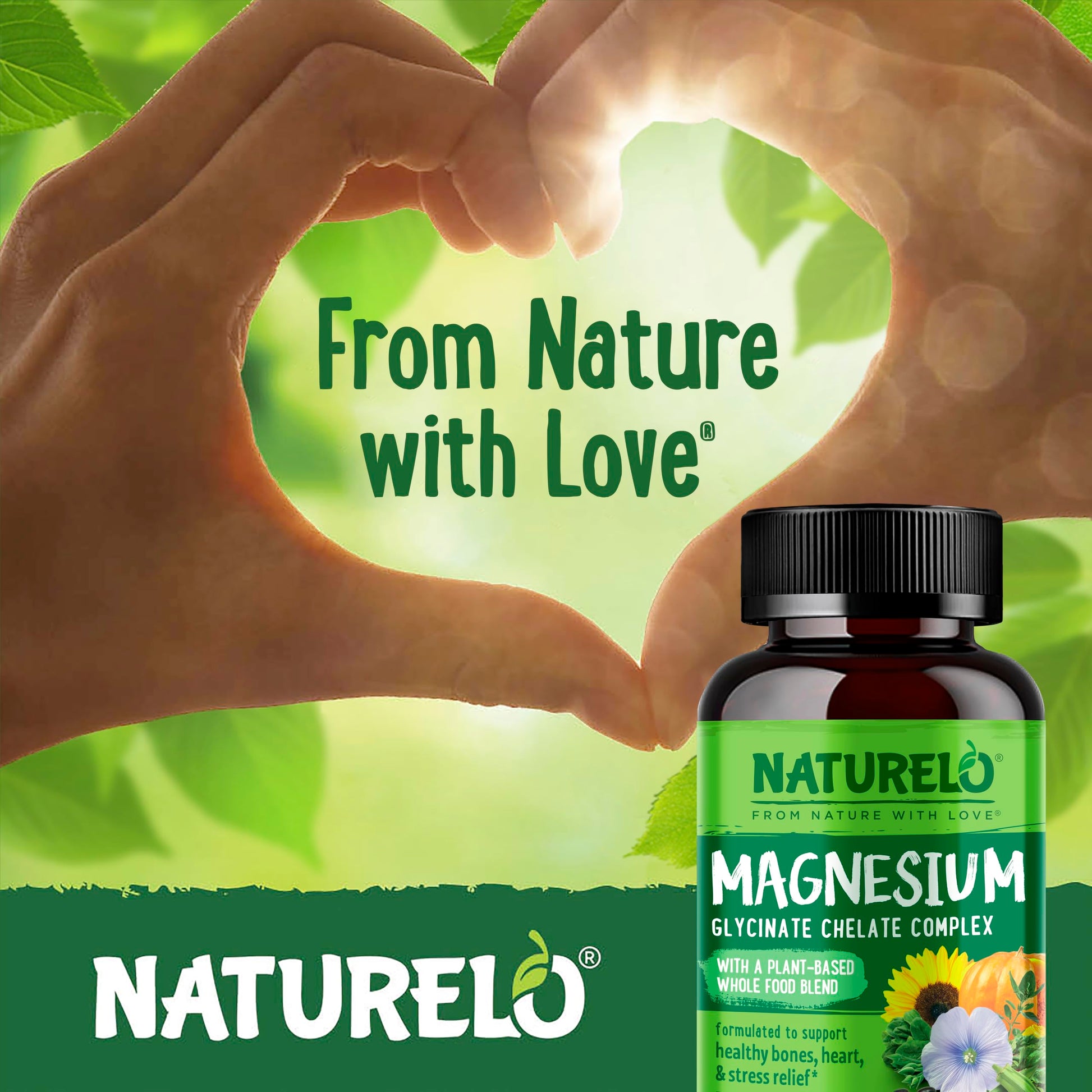NATURELO Magnesium Glycinate Chelate Complex - 200 mg Magnesium with Organic Vegetables to Support Sleep, Calm, Muscle Cramp & Stress Relief - Gluten Free, Non GMO - 120 Capsules NATURELO Au supplements
