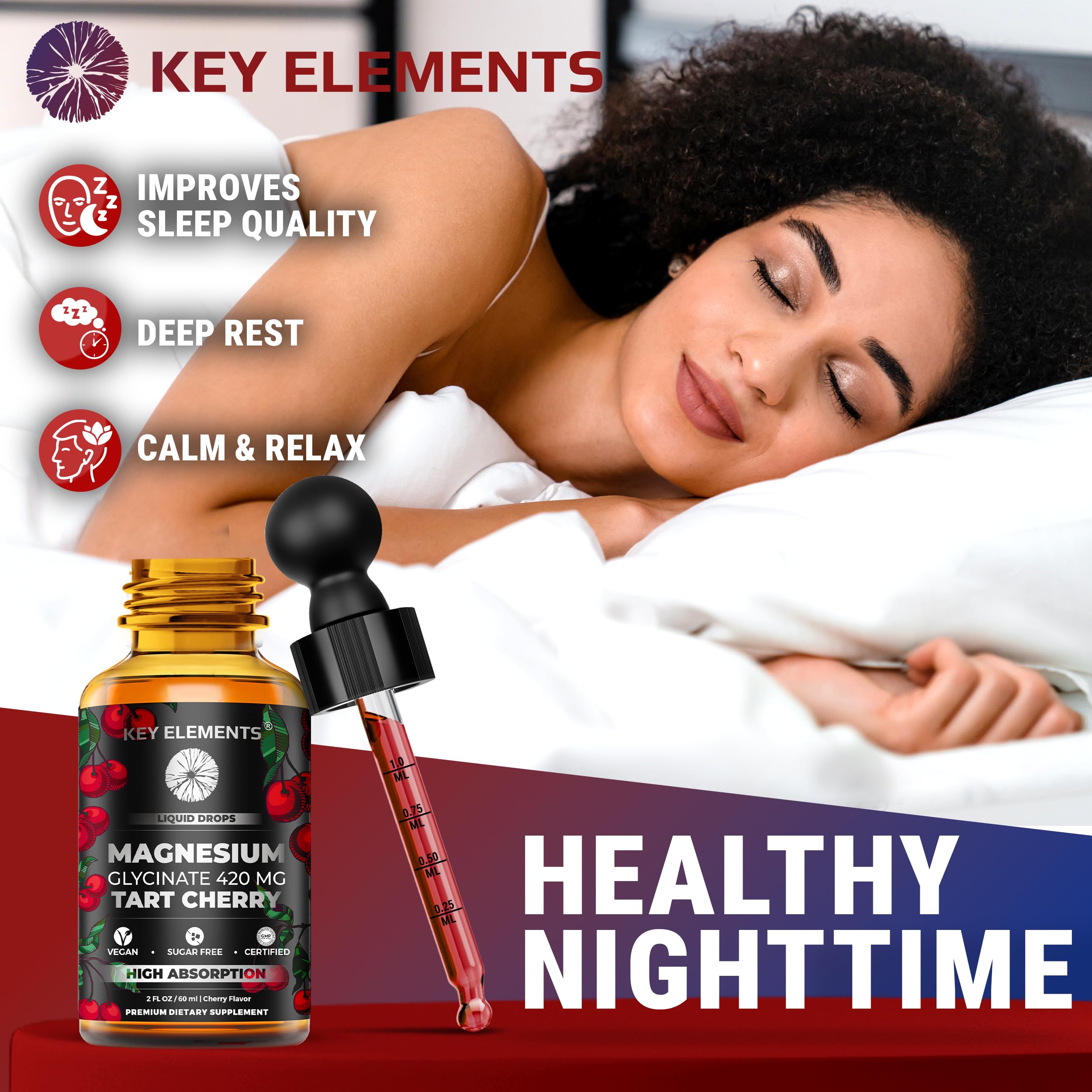Liquid Magnesium Glycinate 420 Mg with Natural Tart Cherry Extract | Magnesium Glycinate Drops Supplement for Sleep, Mood & Mobility Support | Tart Cherry Extract KEY ELEMENTS Au supplements