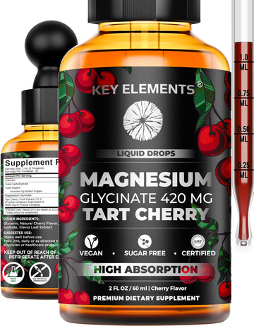 Liquid Magnesium Glycinate 420 Mg with Natural Tart Cherry Extract | Magnesium Glycinate Drops Supplement for Sleep, Mood & Mobility Support | Tart Cherry Extract KEY ELEMENTS Au supplements