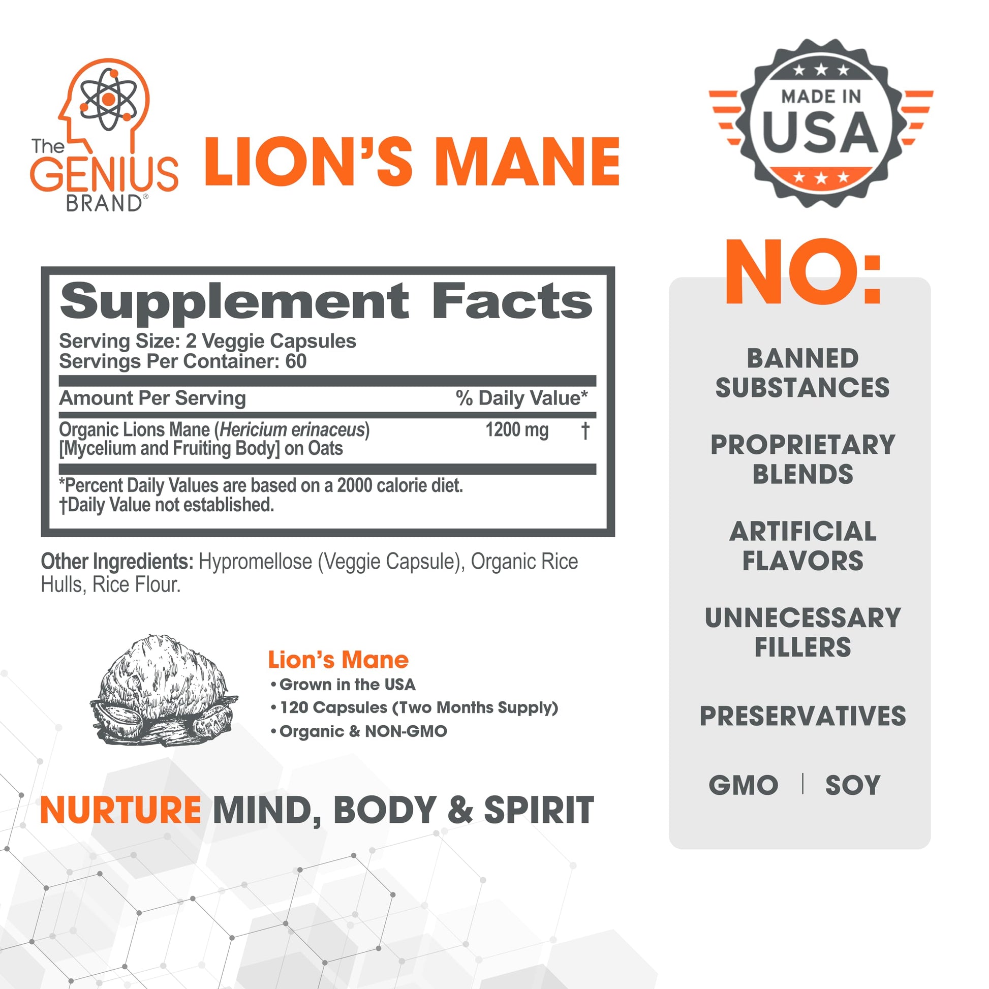 Genius Lions Mane Supplement Capsules - Organic Nootropic Supplement, 1200mg per The Genius Brand Au supplements