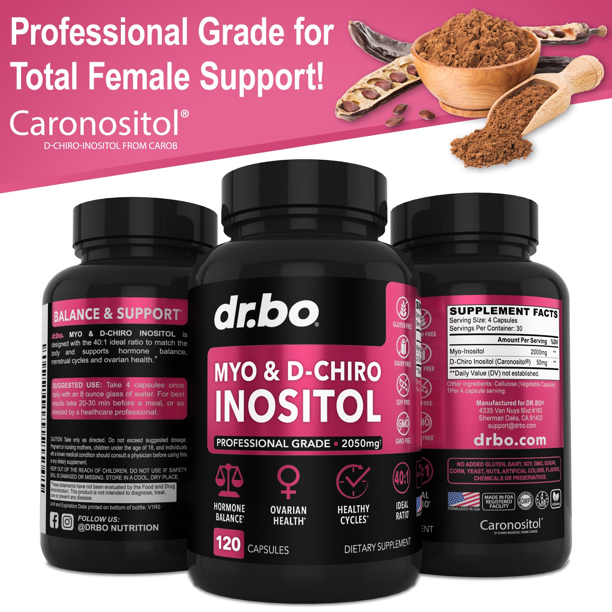 Myo-Inositol & D-Chiro Inositol Supplement Capsules - 40:1 Ratio Hormone Balance DR. BO Au supplements