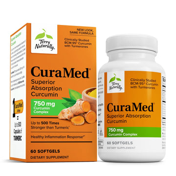 Terry Naturally CuraMed 750mg - Antioxidant Supplement for Brain & Heart Health Support - Dietary Supplement with High-Potency Curcumin Complex - Kidney, Liver & Immune Health Support - 60 Softgels Terry Naturally Au supplements