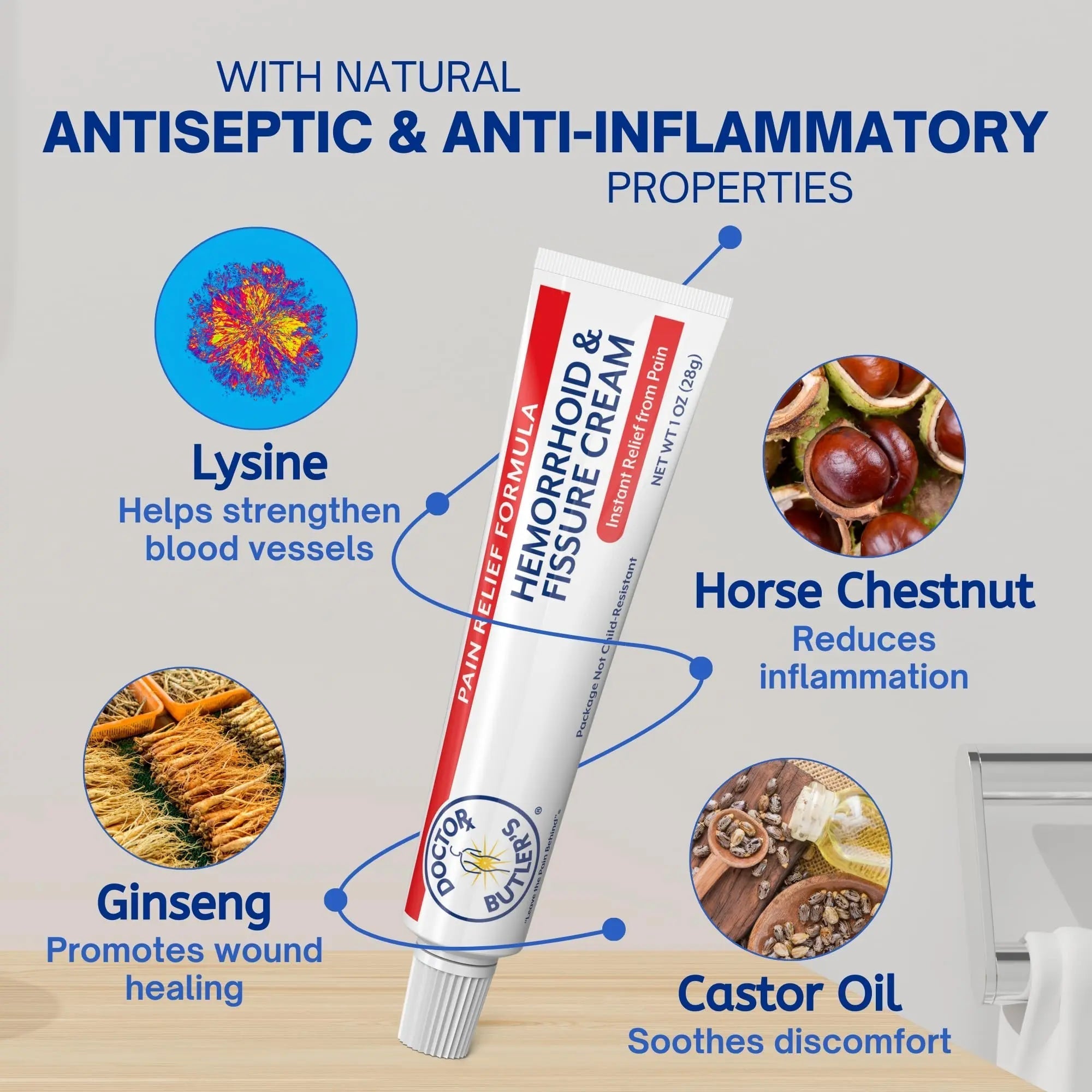 Doctor Butler's Hemorrhoid & Fissure Cream – Instant Pain Relief Hemorrhoid Treatment with Lidocaine, Fast Acting Hemorrhoid Cream for Relief from External Itching and Burning (1 oz.) Doctor Butler's Au supplements