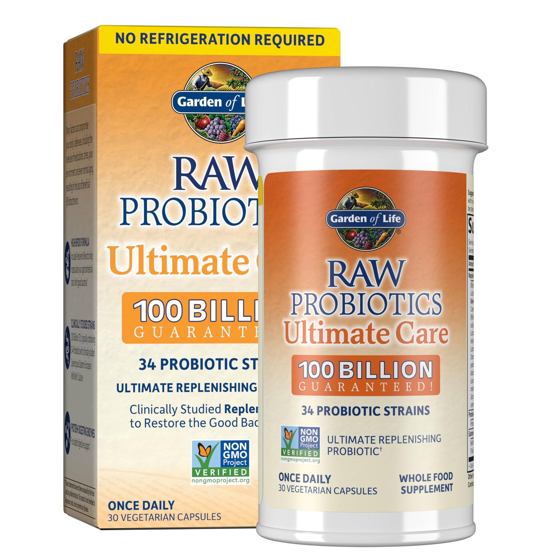 Garden of Life Raw Probiotics for Women and Men with Digestive Enzymes, 100 Billion CFU, Clinically Studied Strains, Shelf Stable, 30 Capsules Garden of Life Au supplements