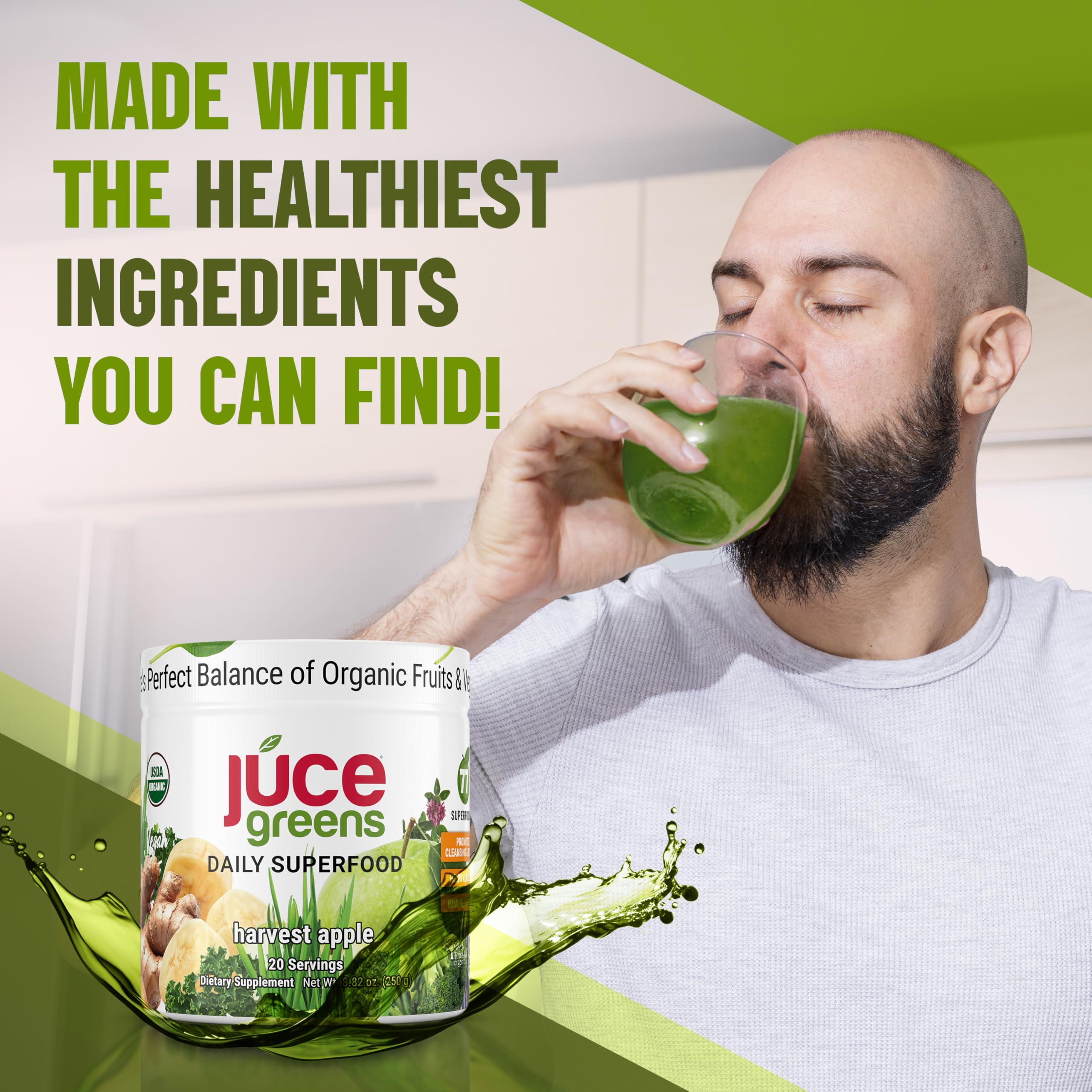 Terra Kai Organics JUCE Green Superfood Powder, Organic Fruits and Veggies Supplement W/ 77 Superfoods Plus Prebiotic Probiotic Blend, Harvest Apple Flavor - 20 Servings (250 g) Terra Kai Organics Au supplements