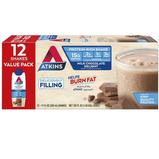 Atkins Milk Chocolate Delight Protein Shake, 15g Protein, Low Glycemic, 2g Net Carb AtkinsAU supplements