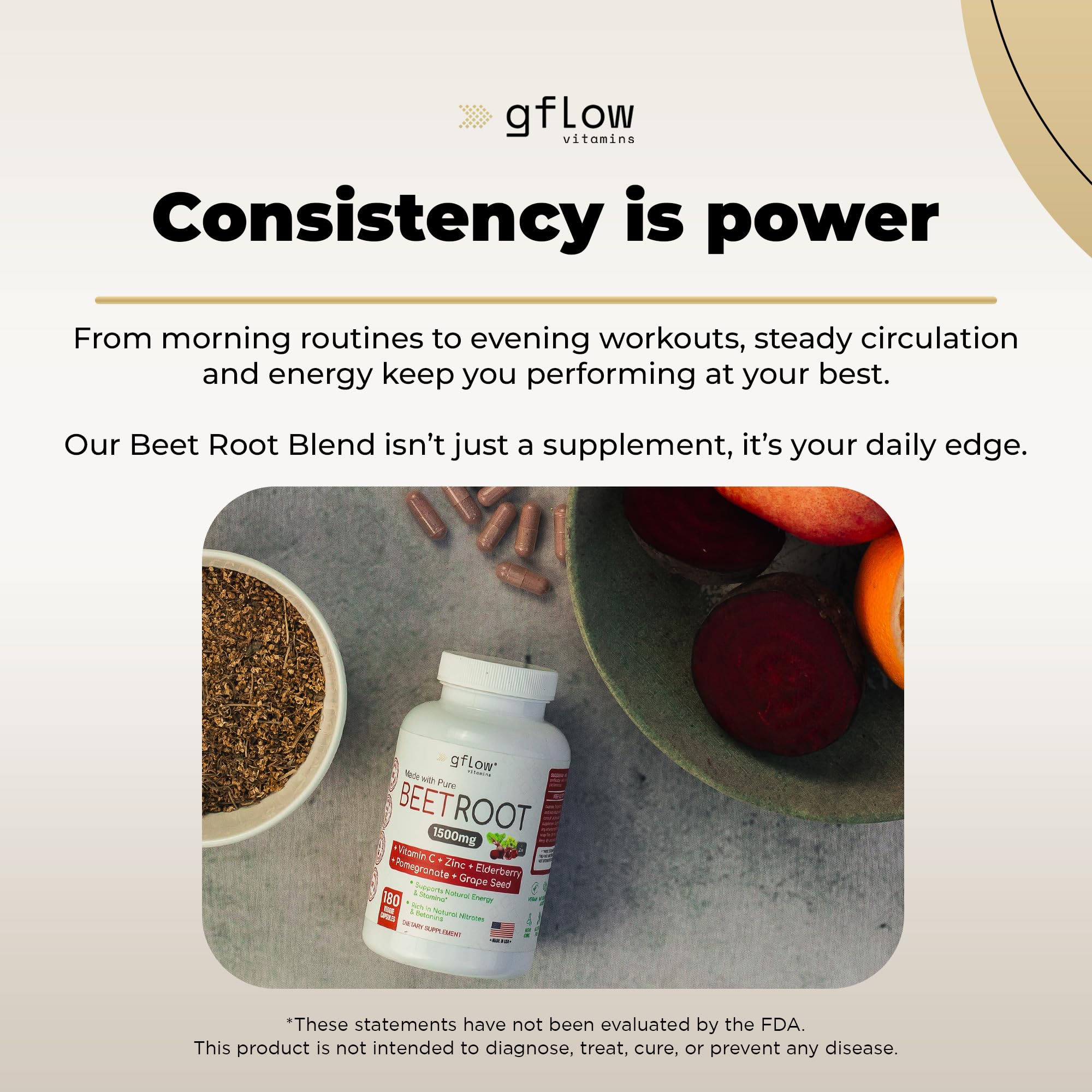 gflow vitamins Beet Root Capsules Organic - All Natural with Vitamin C and Zinc - Supports Heart Health & Stamina, Non-GMO, 180 Vegetarian Capsules | Made in USA gflow vitamins Au supplements