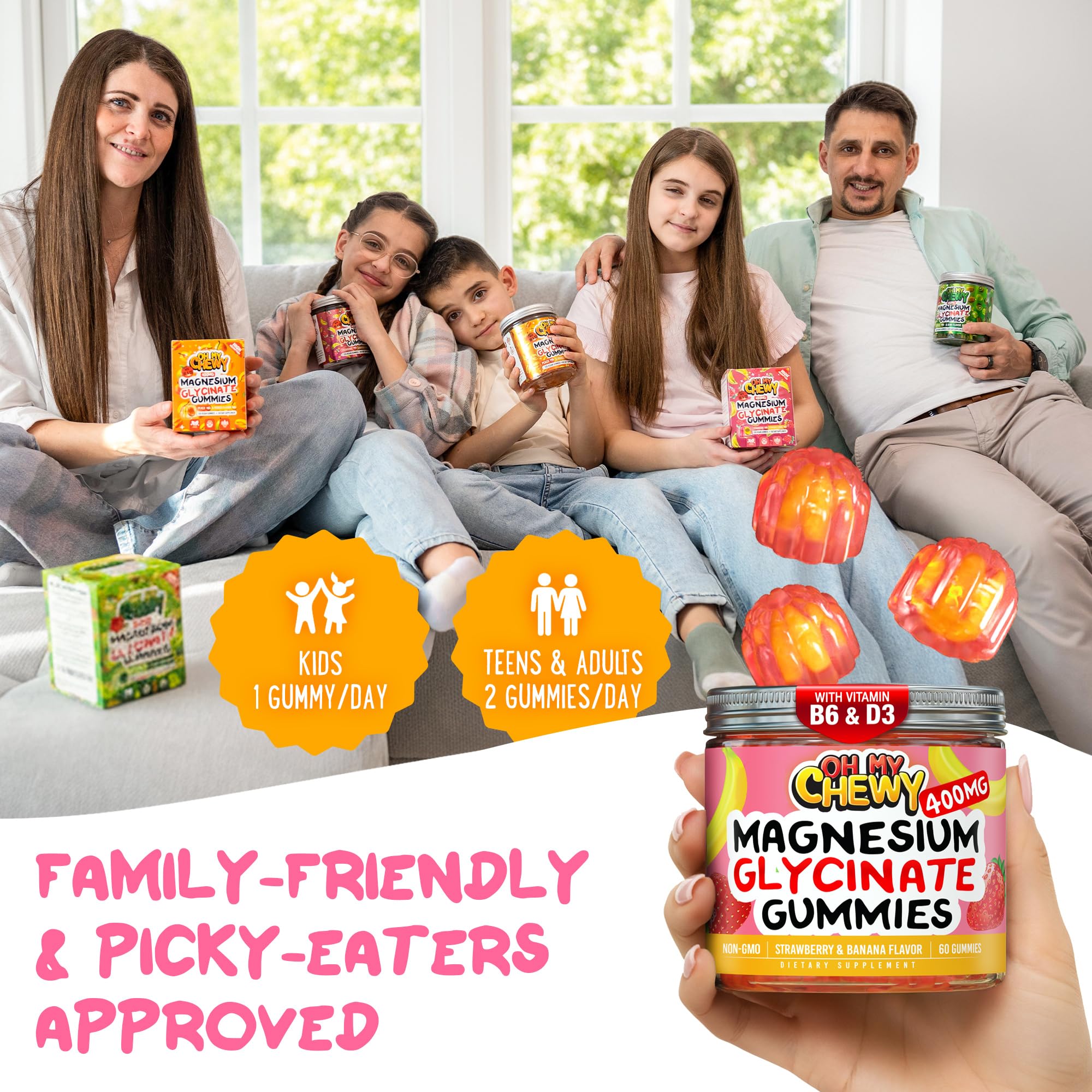 Center-Filled Magnesium Glycinate Gummies 400MG - High Absorption for Kids, Teens & Adults - Supplement for Sleep, Calm & Muscle Relaxation with B6 & D3 - Gluten Free & Vegan Friendly - 60 Count OH MY CHEWY Au supplements