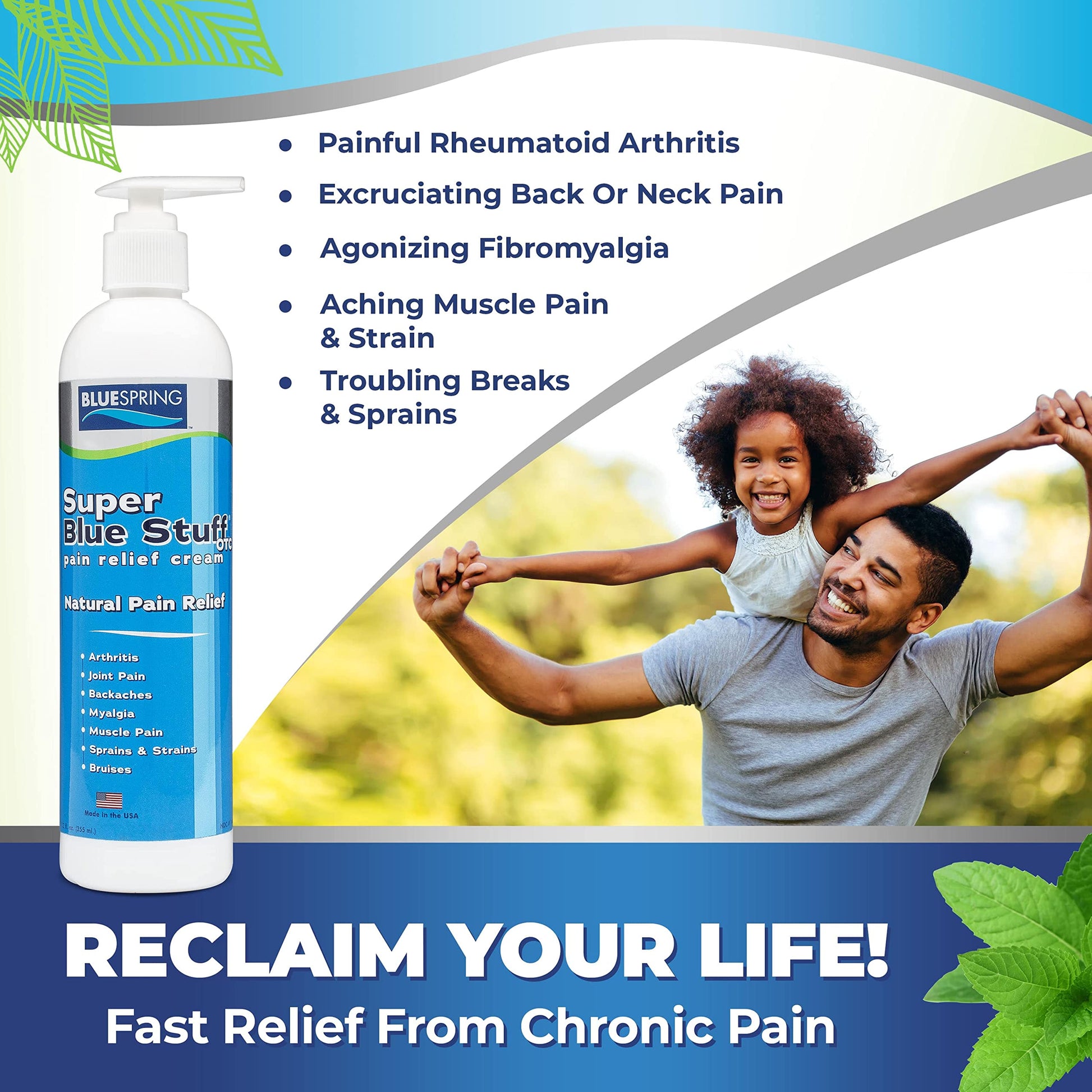 Super Blue Stuff OTC 12-oz. Pump Bottle - Natural, Made in USA, Paraben-free, Works in As Little As 5 Minutes for Joint/Muscle Pain, Backaches, Sprains/Strains, Bruises & Arthritis by Blue Spring Blue Spring Au supplements