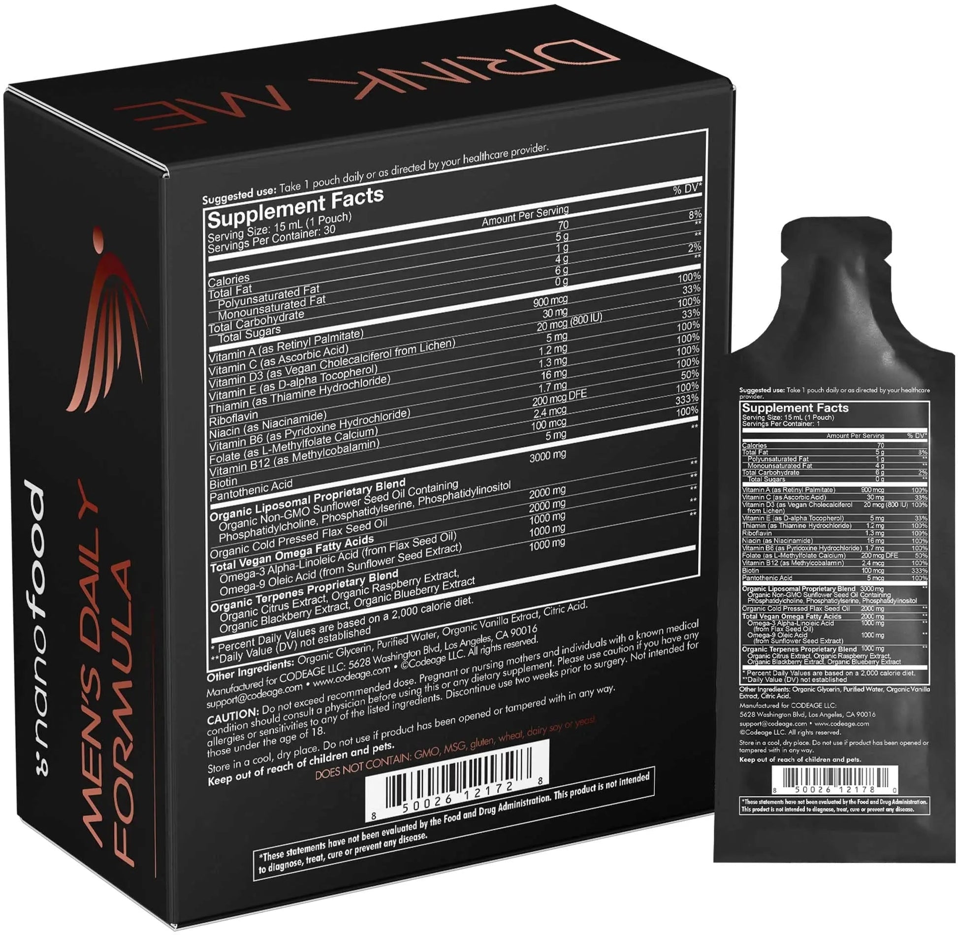 Codeage Daily Men Liquid Vitamins Supplement - Liposomal Multivitamin A, B, C, D, E, Biotin, Omega-3 & Omega-9 Codeage Au supplements