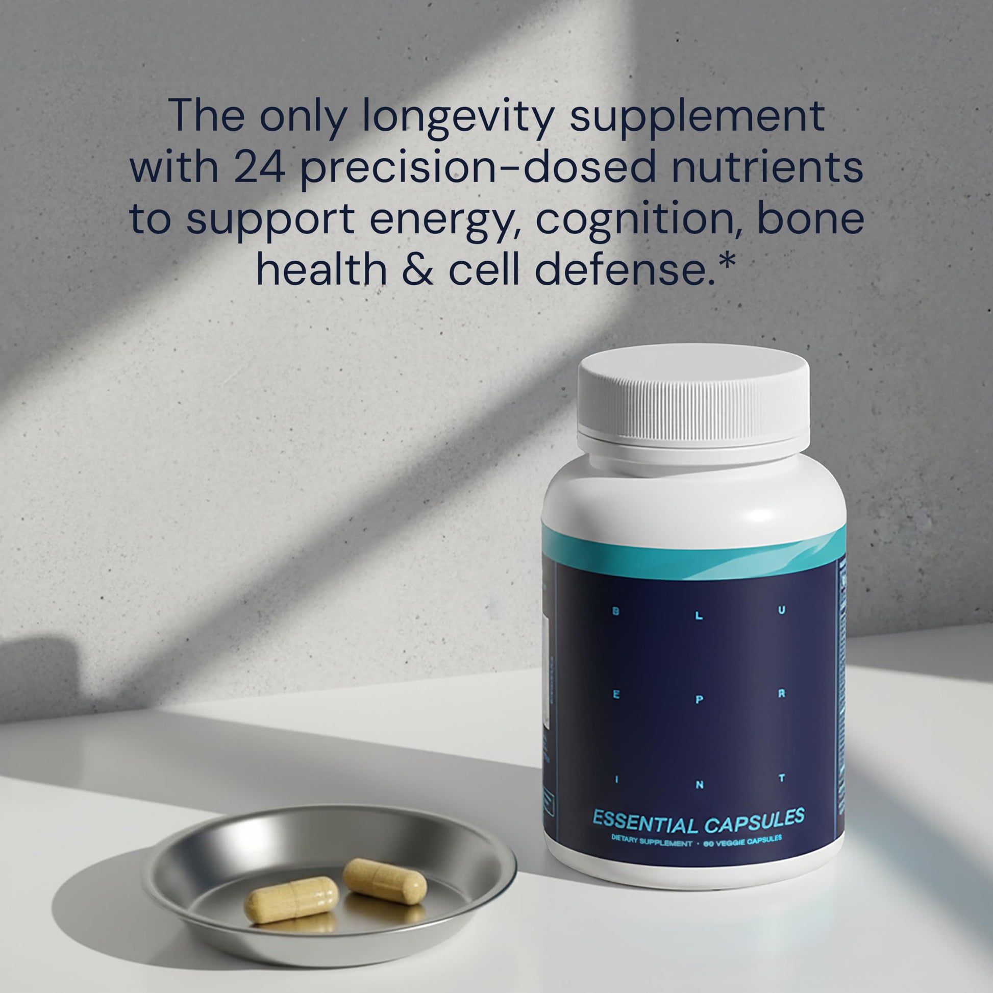 Blueprint Bryan Johnson Essential Capsules - Daily Multivitamin/Multimineral for Women and Men - Antioxidant Supplement with Calcium, Vitamin B1, Vitamin D, and Zinc - Vegan and Non GMO (30 Servings) Blueprint Bryan Johnson Au supplements
