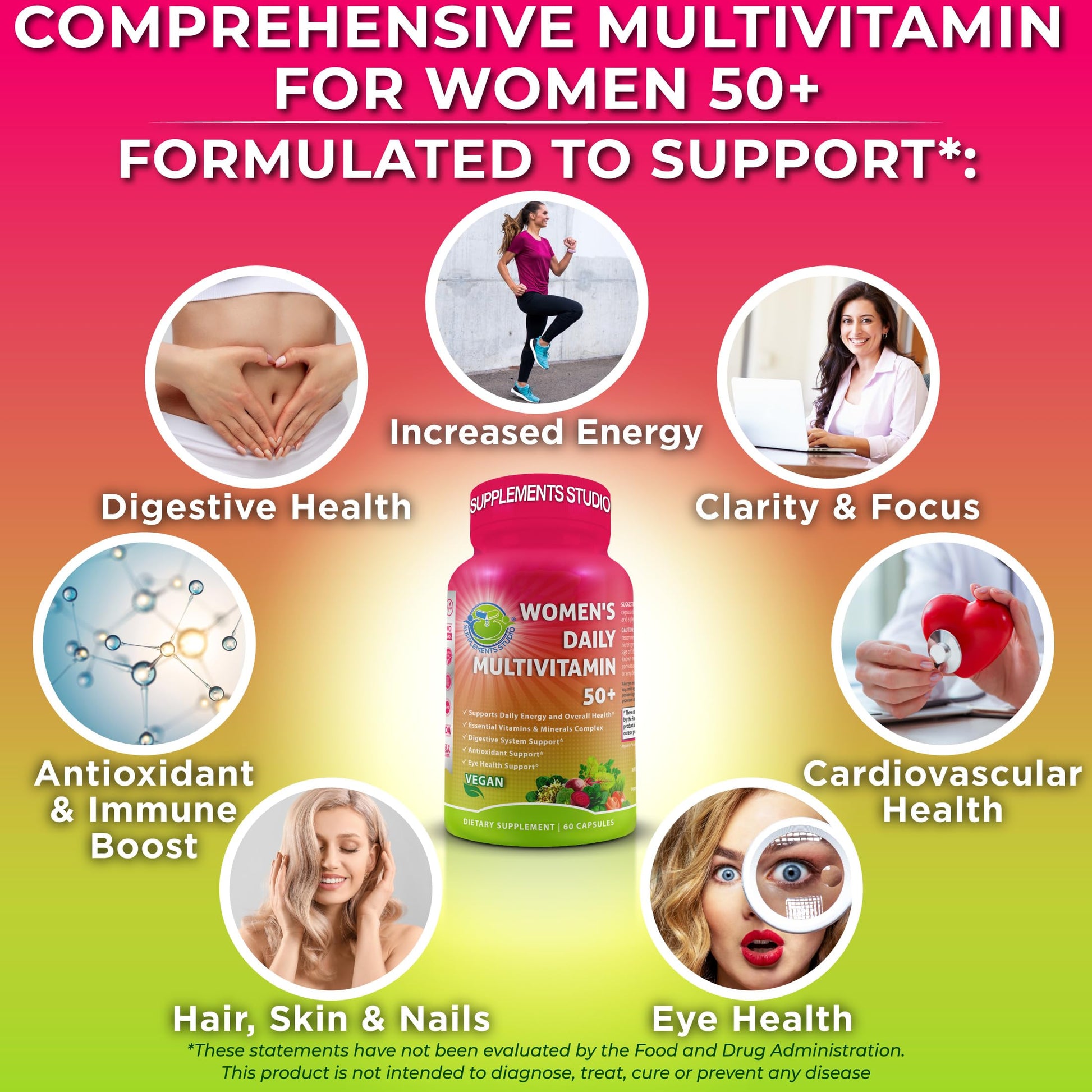 Women's Daily Multivitamin 50 Plus - Vegan Methylated Multivitamin for Women 50 and Over with Biotin, Organic Superfoods & Lutein SUPPLEMENTS STUDIO Au supplements